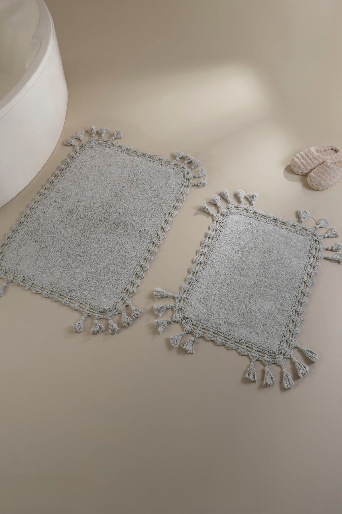 Lorna 2’li Takım Banyo Paspası %100 Pamuk 40x60 + 60x90 Gri