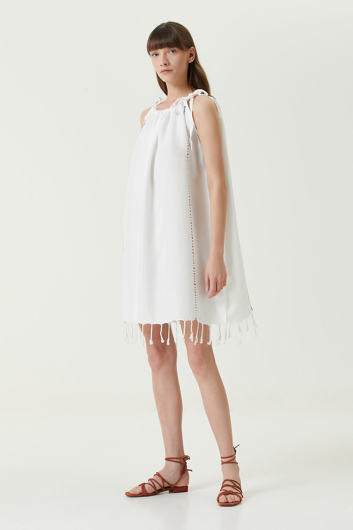 Serene Büzgülü Plaj Elbisesi - Siyah Örgü Ajur