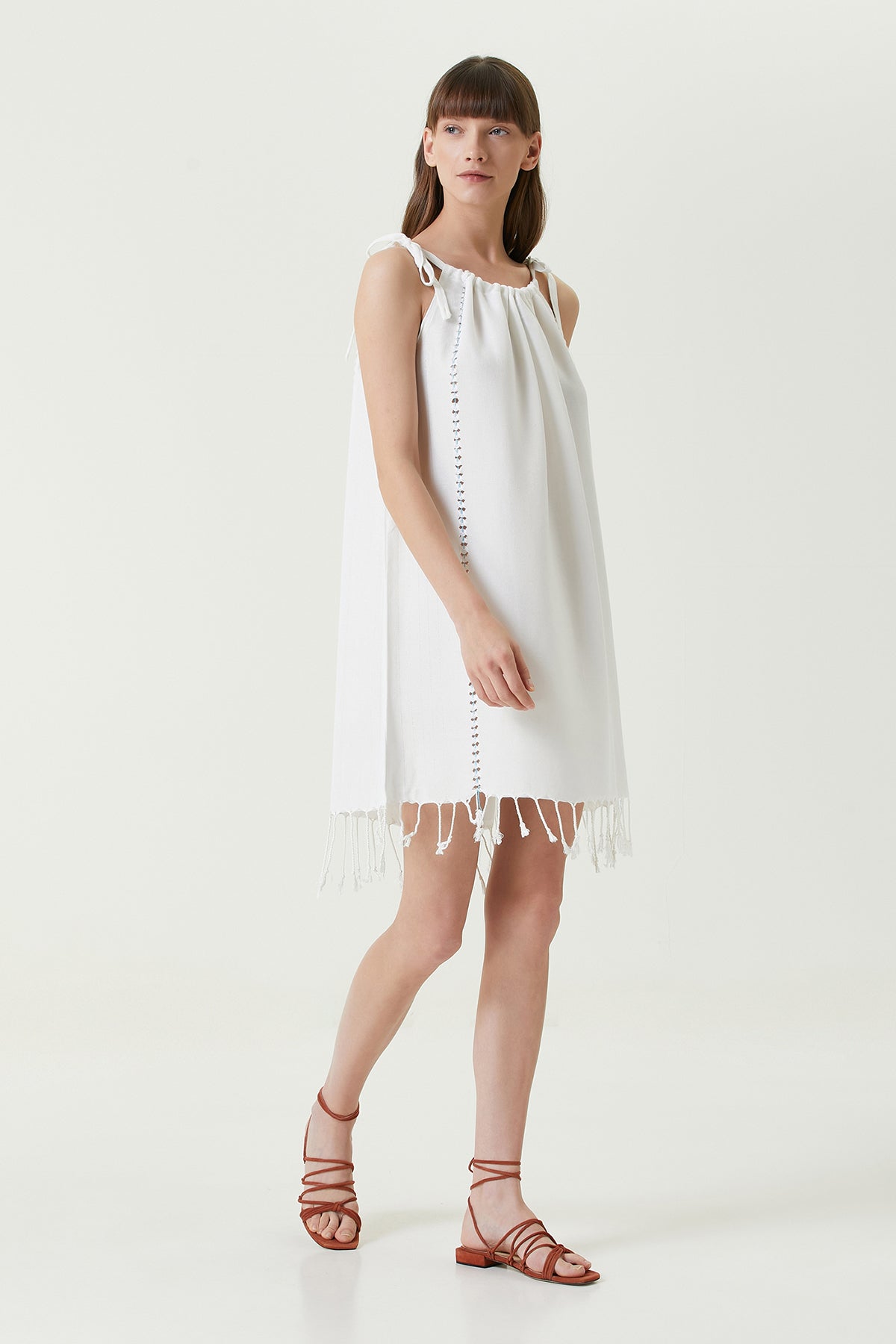 Serene Büzgülü Plaj Elbisesi - Turkuaz Örgü Ajur