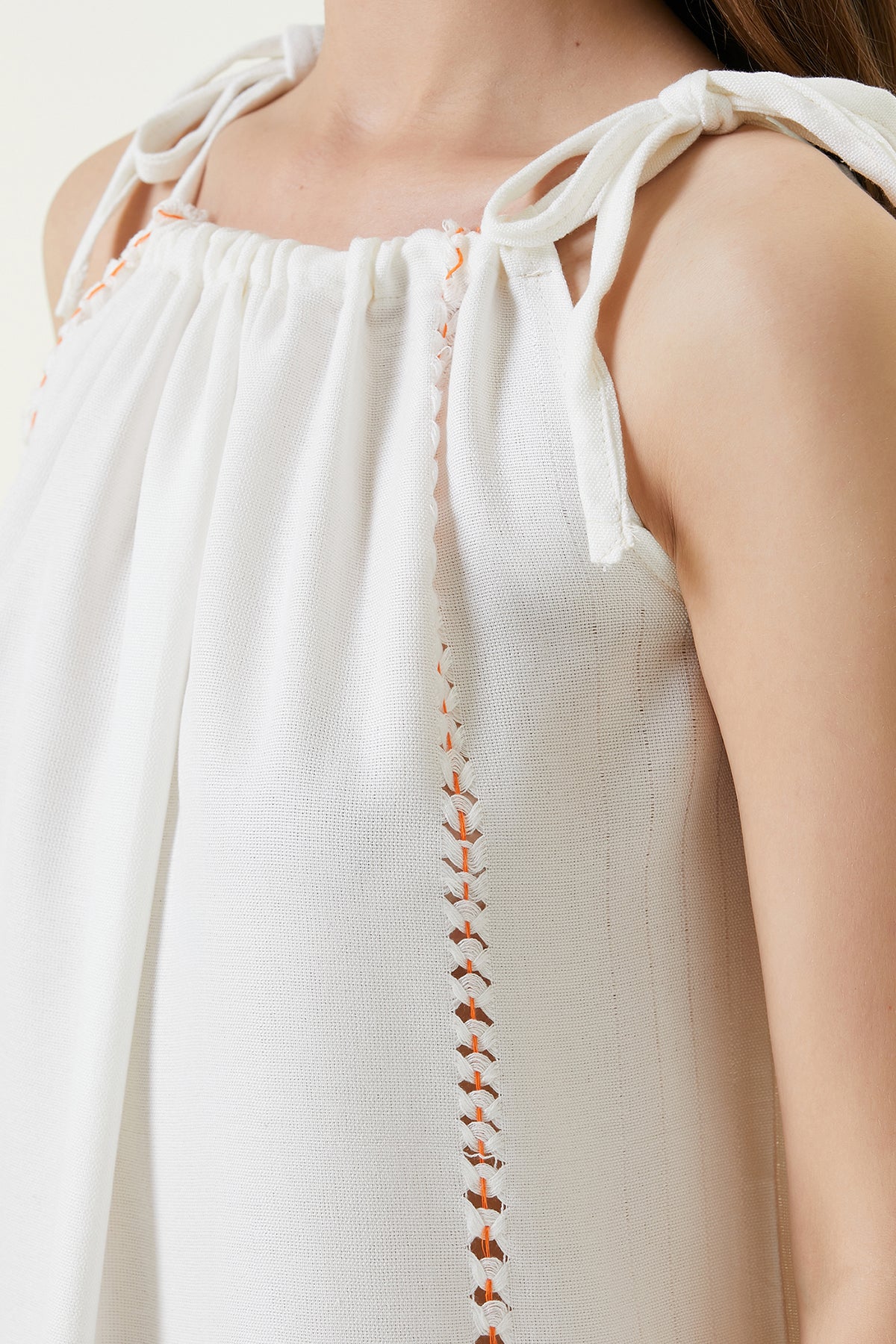 Serene Gathered Beach Dress - Orange Knitted Openwork