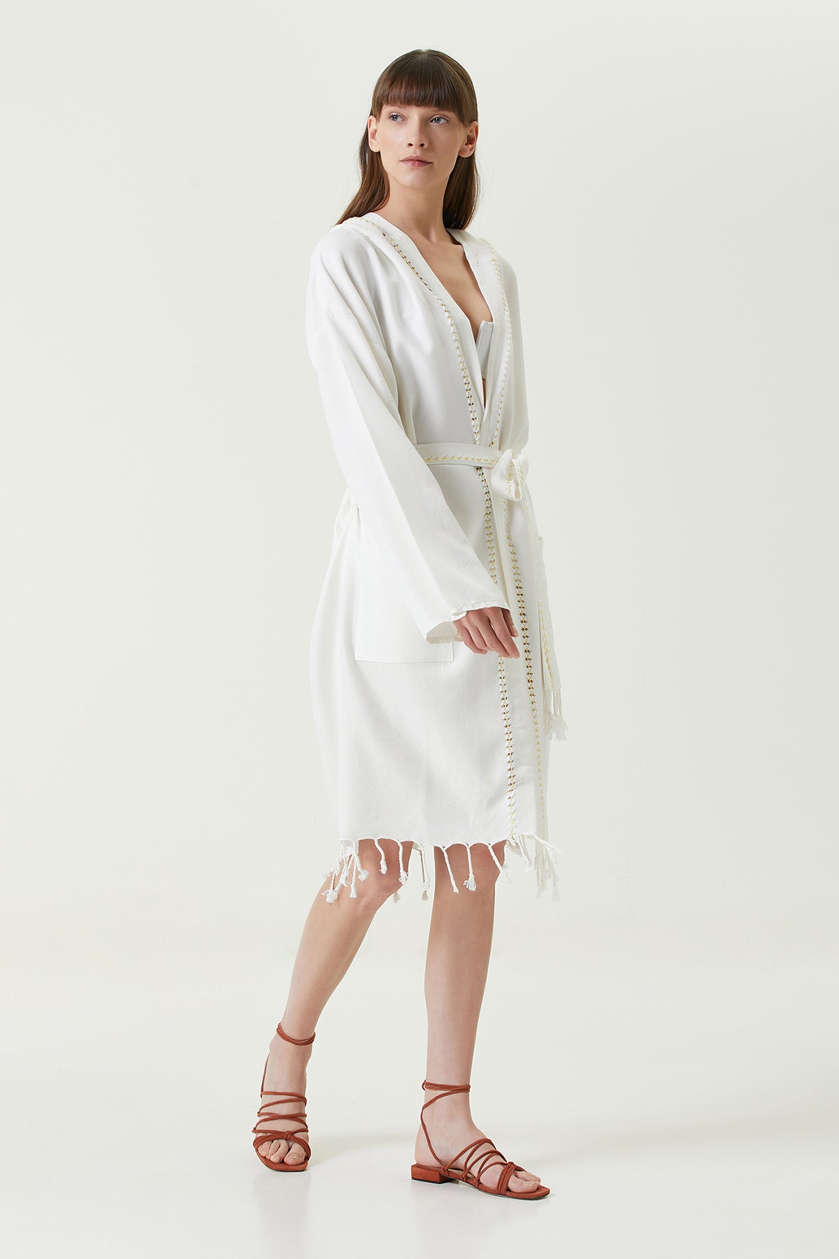 Serene Peshtamal Women's Bathrobe - Yellow Knitted Openwork