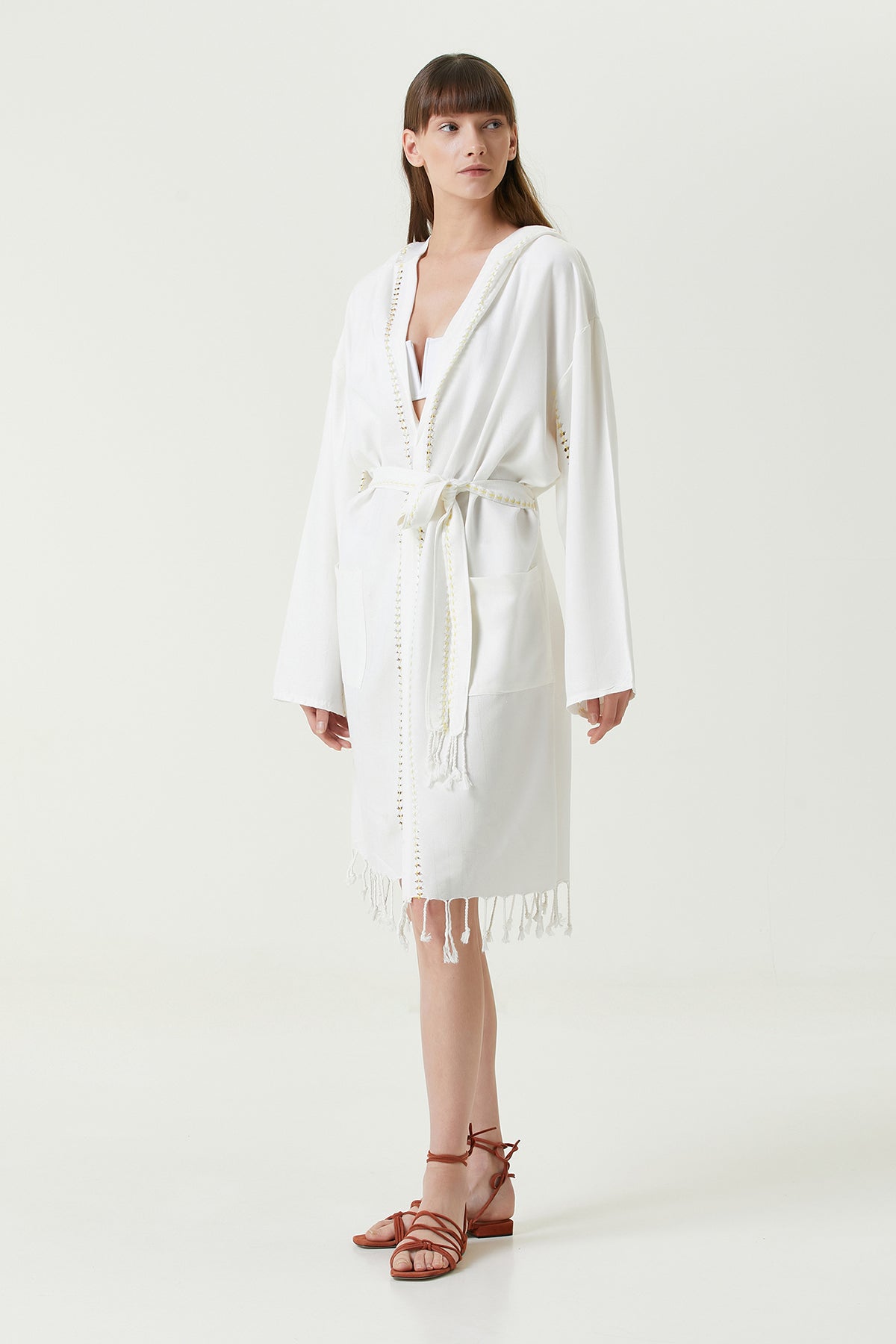 Serene Peshtamal Women's Bathrobe - Yellow Knitted Openwork