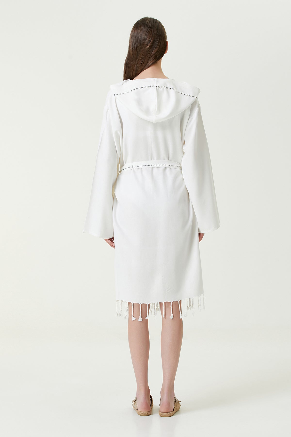 Serene Peştamal Kadın Bornoz - Siyah Örgü Ajur