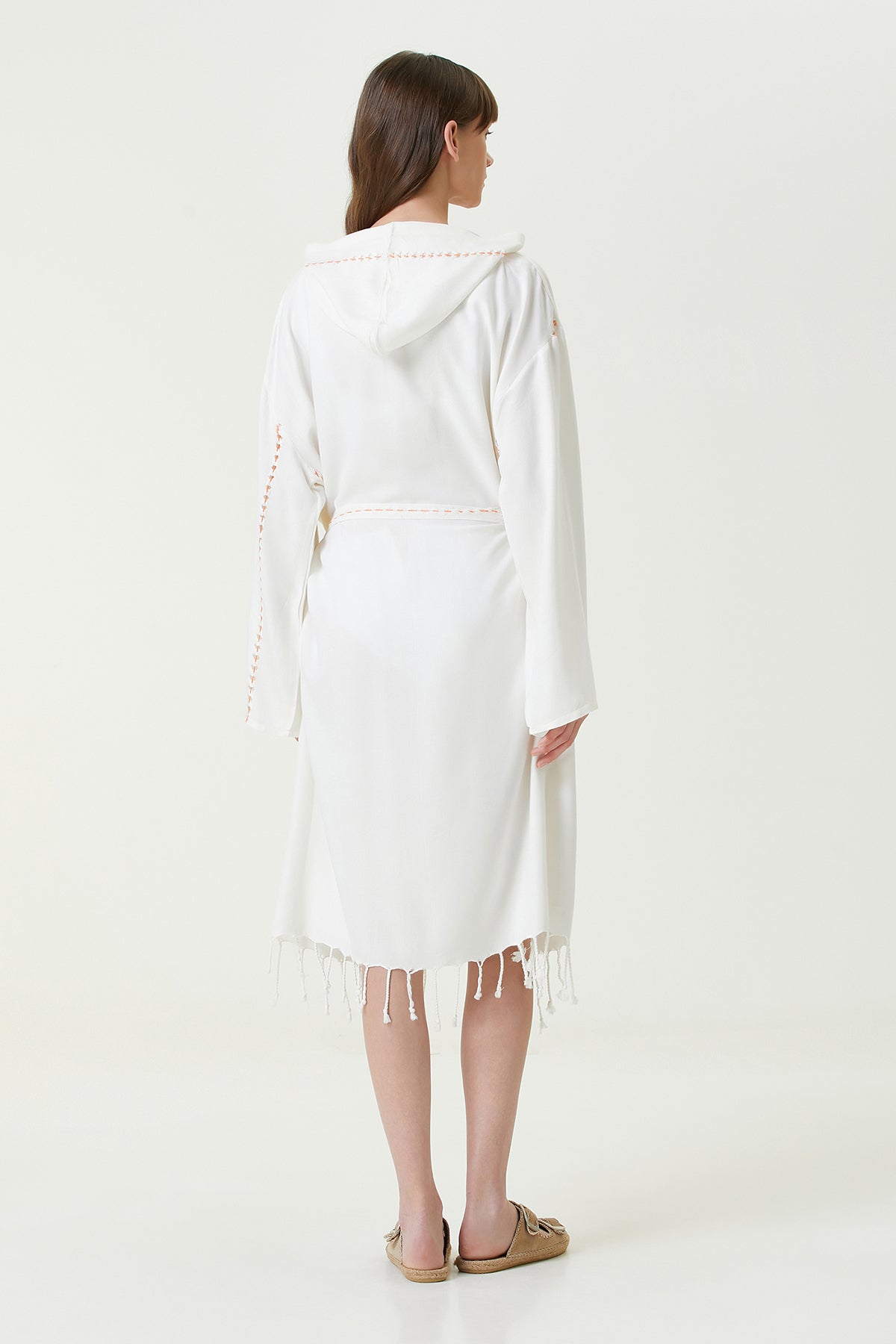 Serene Peştamal Kadın Bornoz - Turuncu Örgü Ajur