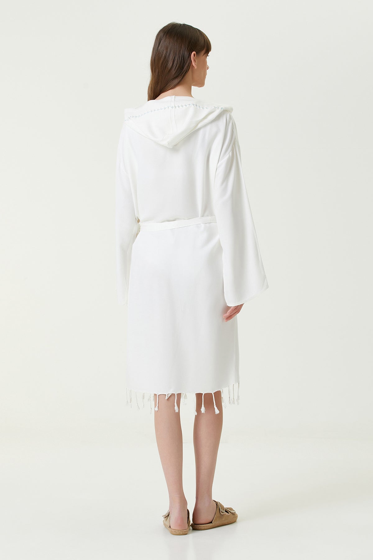 Serene Peştamal Kadın Bornoz - Turkuaz Örgü Ajur