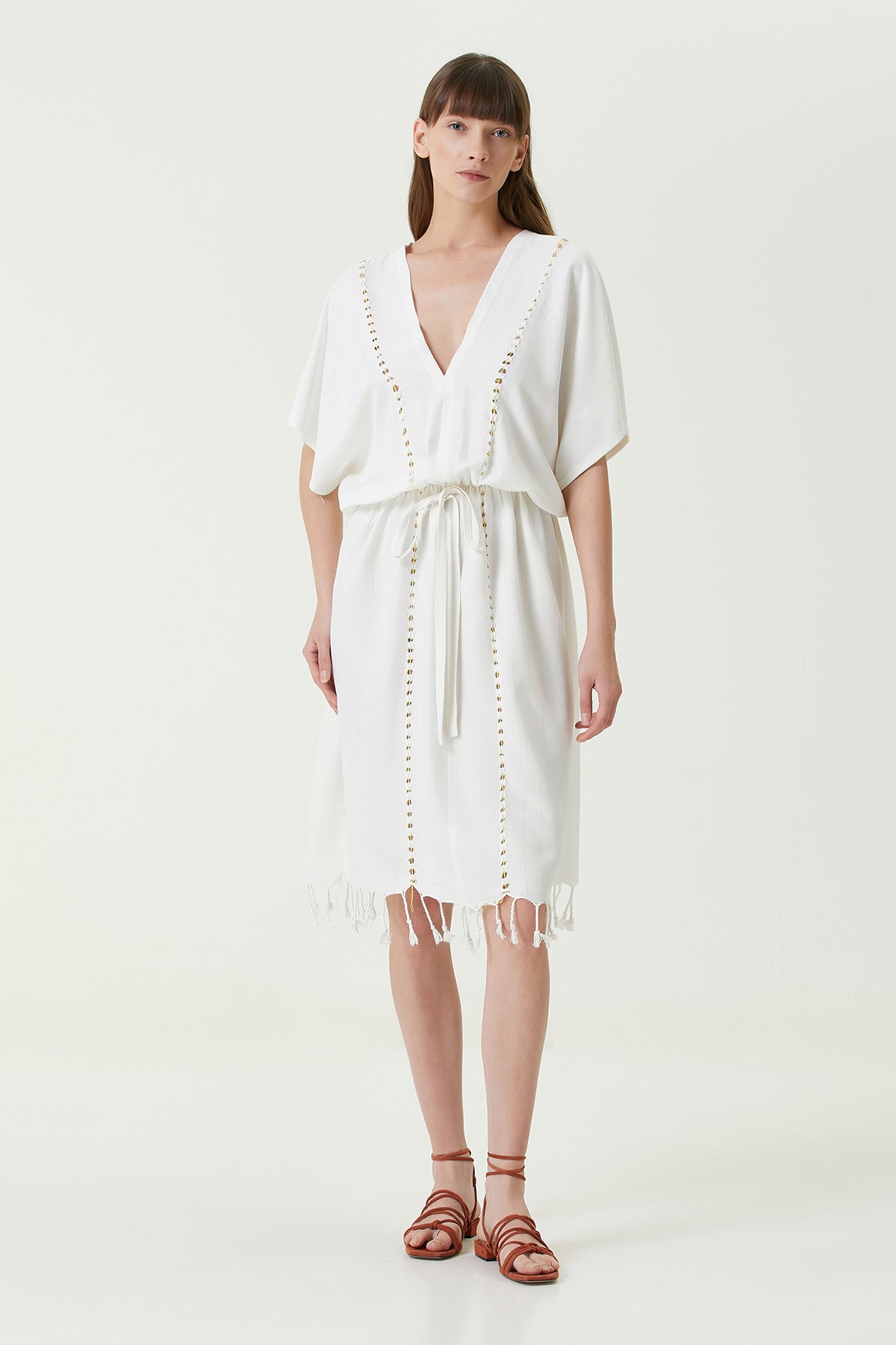 Serene Long Beach Dress - Yellow Knitted Openwork