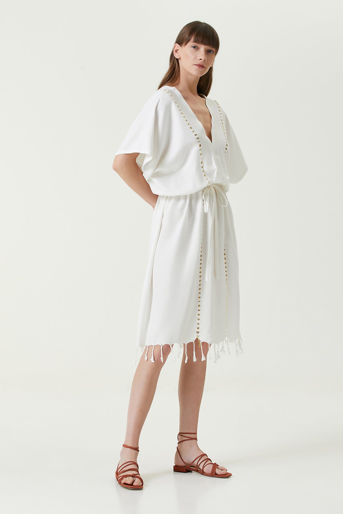 Serene Long Beach Dress - Yellow Knitted Openwork