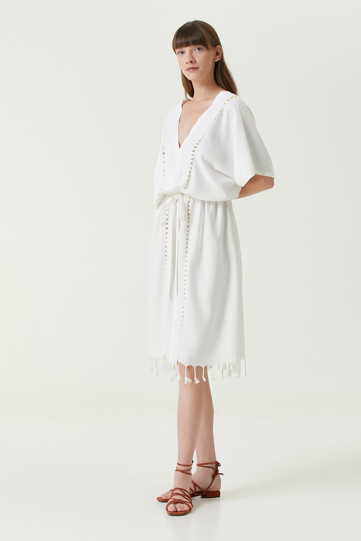 Serene Uzun Plaj Elbisesi - Sarı Örgü Ajur