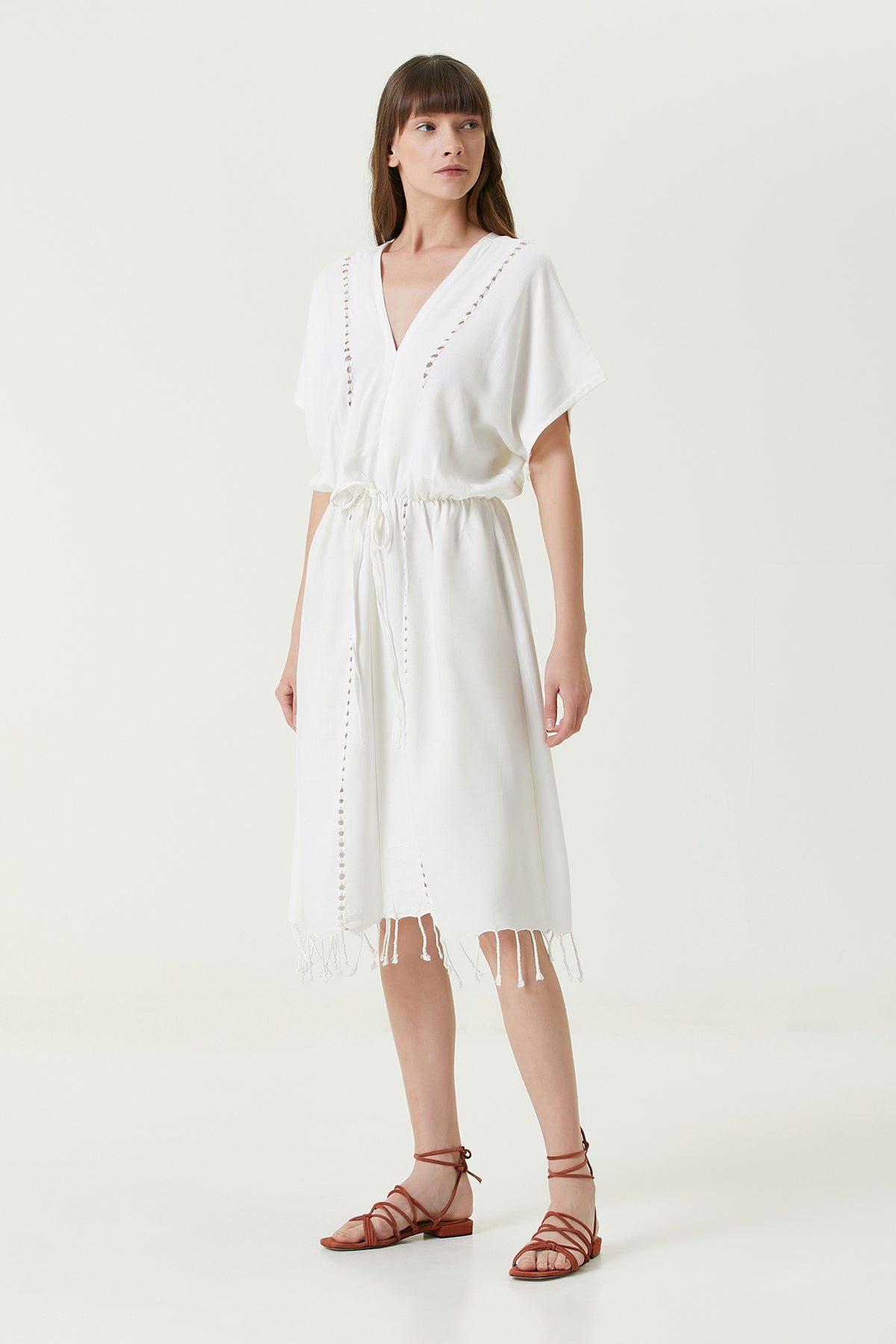 Serene Long Beach Dress - Brown Knitted Openwork