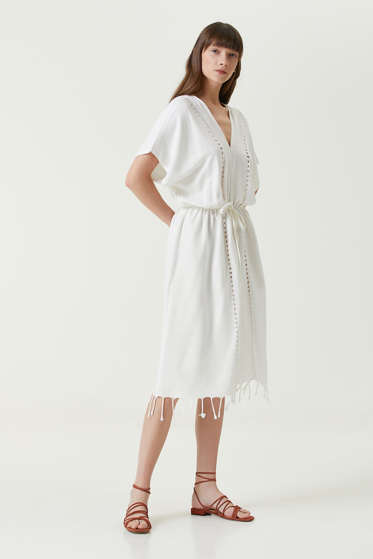 Serene Long Beach Dress - Brown Knitted Openwork