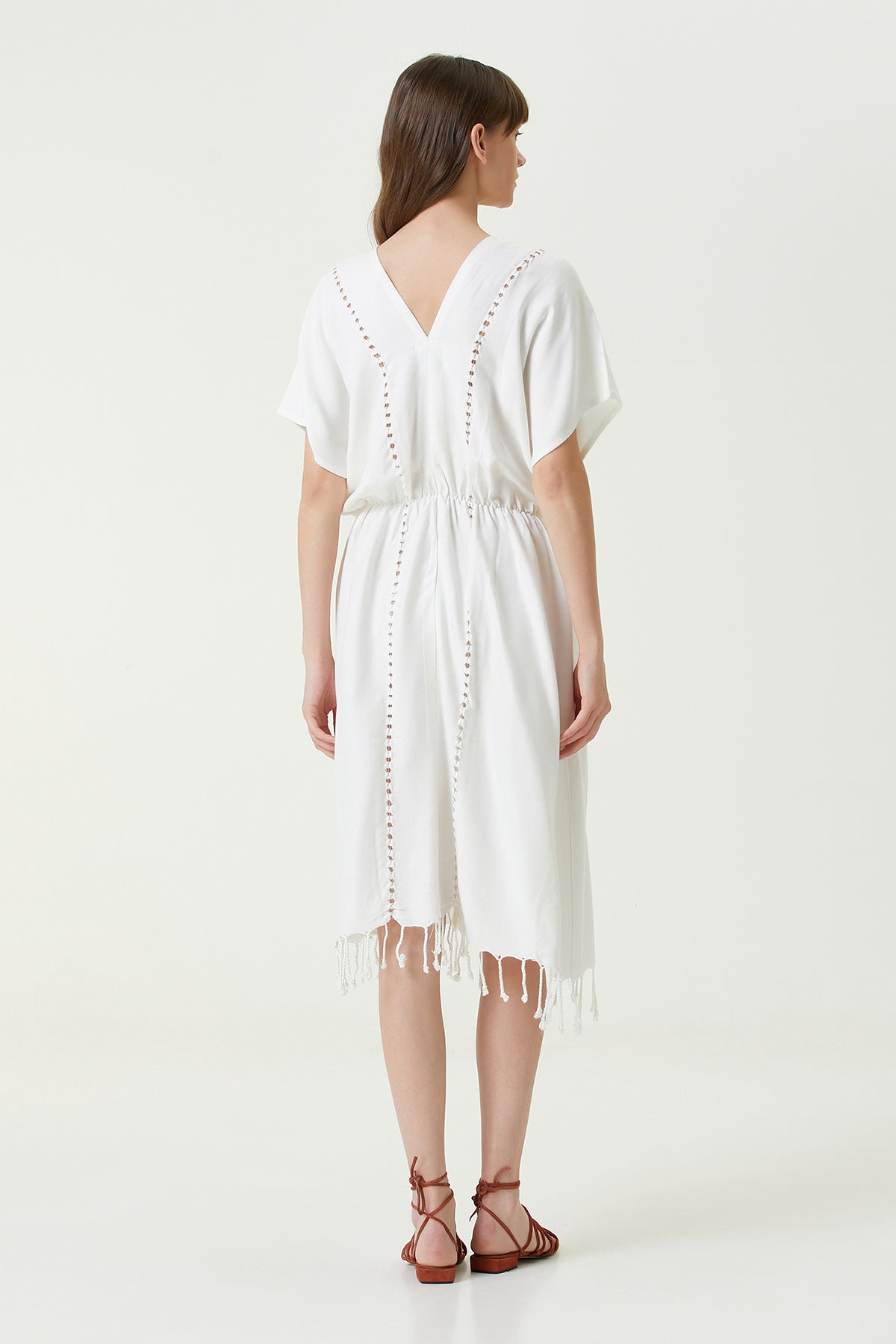 Serene Long Beach Dress - Brown Knitted Openwork