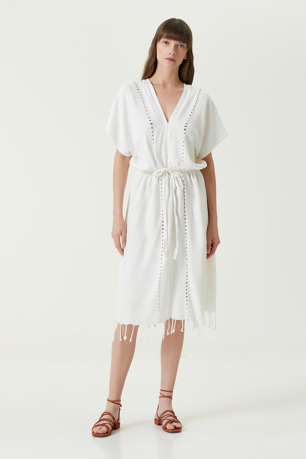 Serene Long Beach Dress - Brown Knitted Openwork