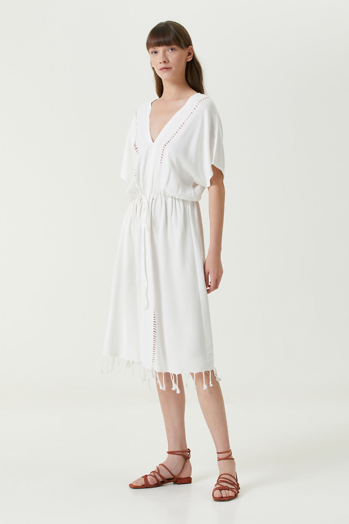 Serene Long Beach Dress - Coral Knit Openwork