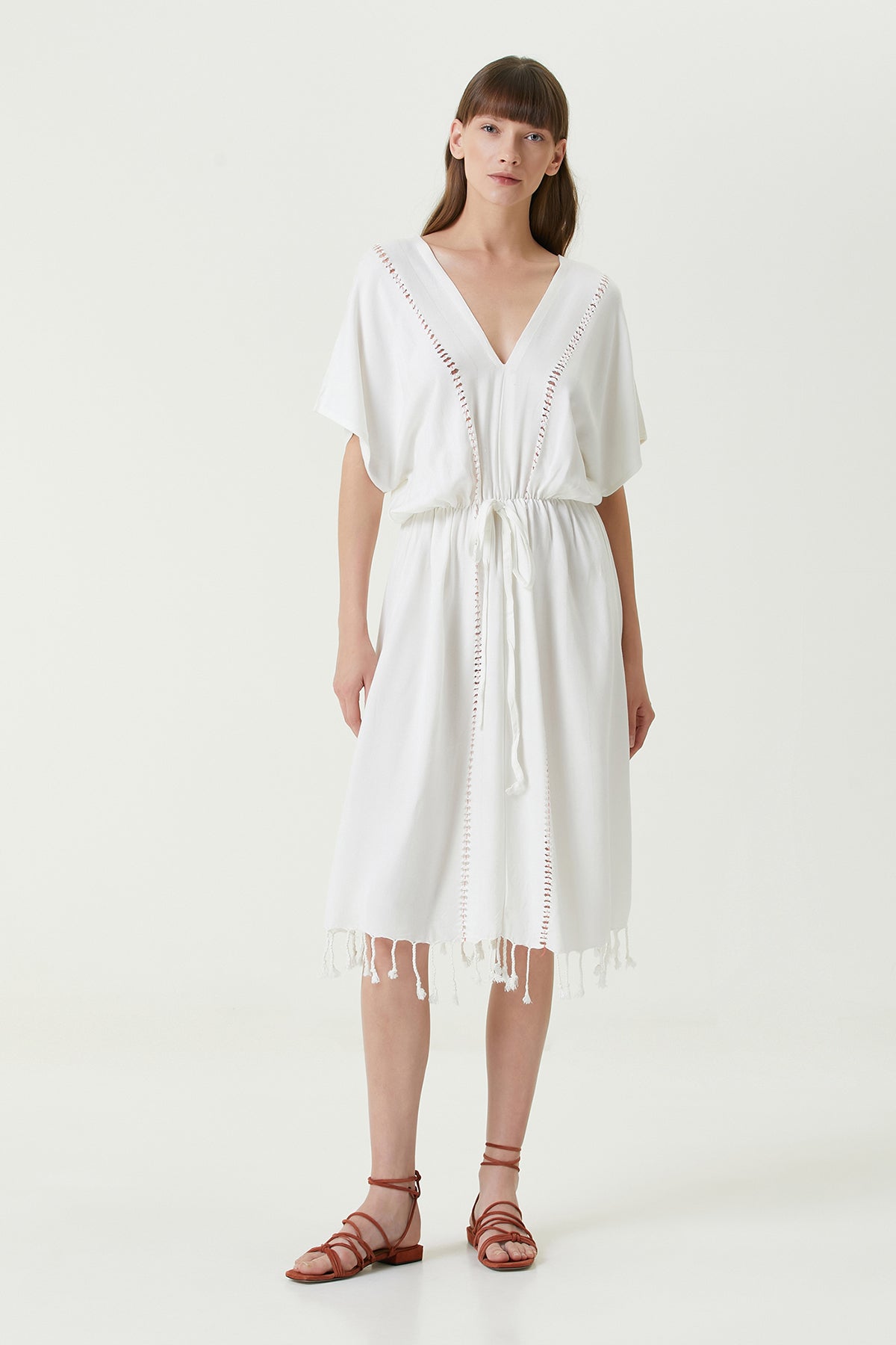 Serene Long Beach Dress - Coral Knit Openwork