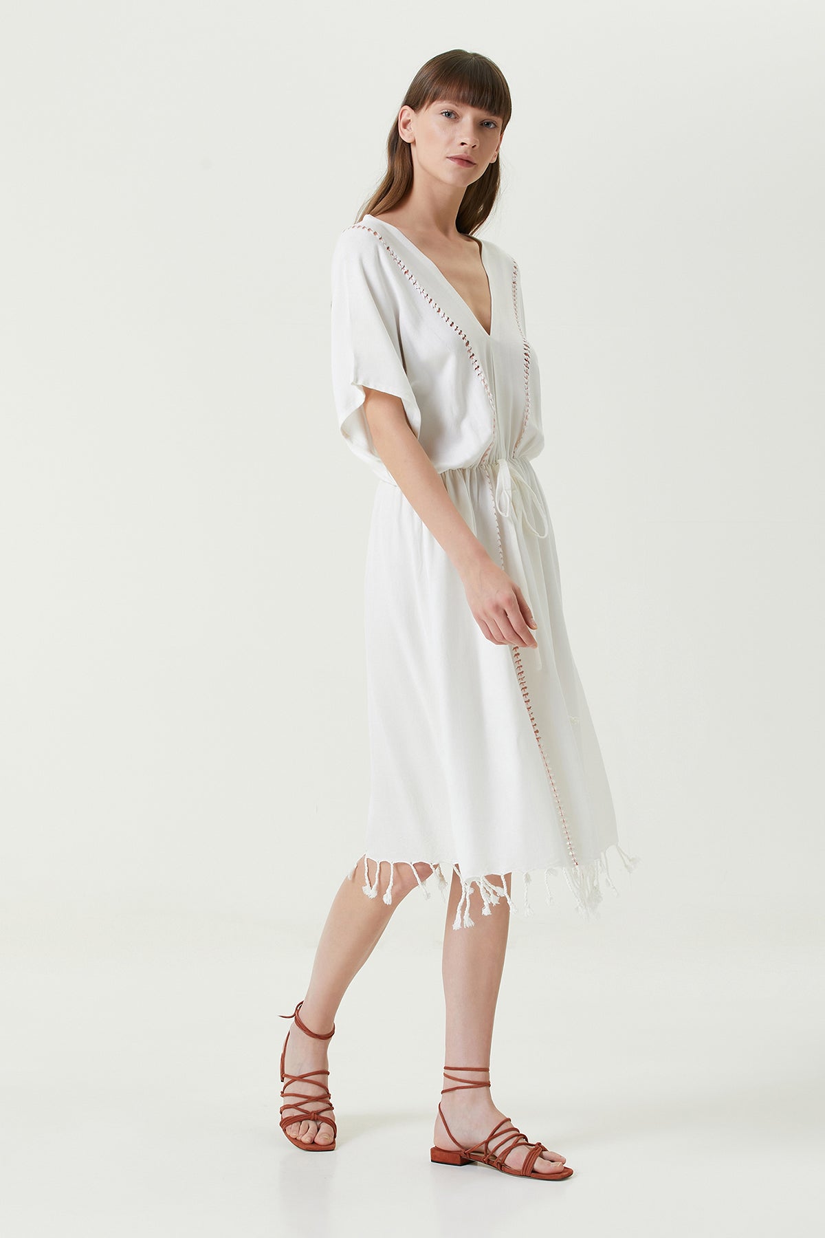 Serene Long Beach Dress - Coral Knit Openwork