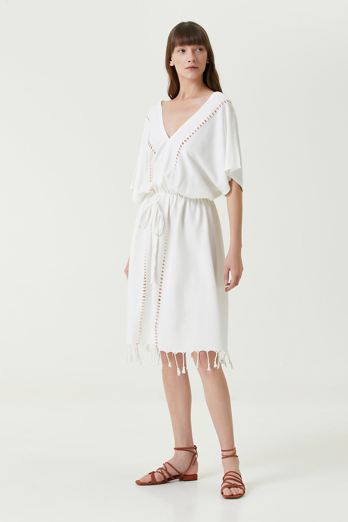 Serene Uzun Plaj Elbisesi - Turuncu Örgü Ajur