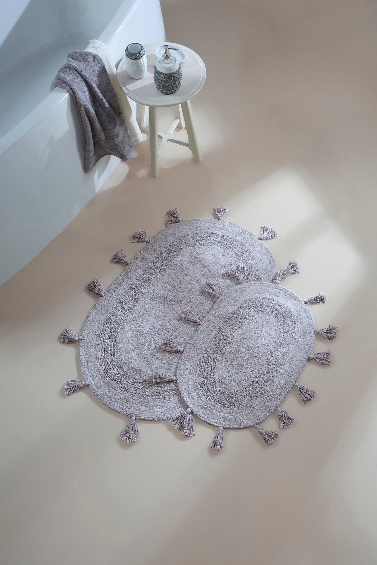 Hana 2’li Takım Banyo Paspası %100 Pamuk 40x60 + 60x90 Gri