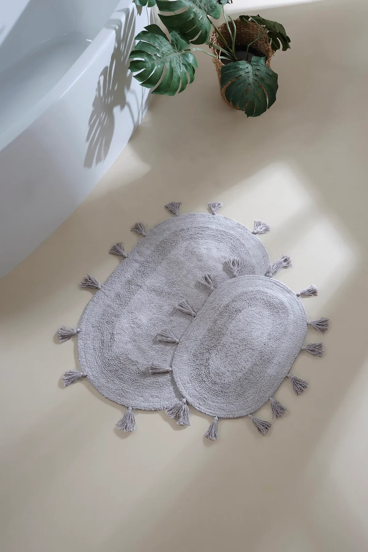 Hana 2 Piece Bath Mat Set 100% Cotton 40x60 + 60x90 Gray