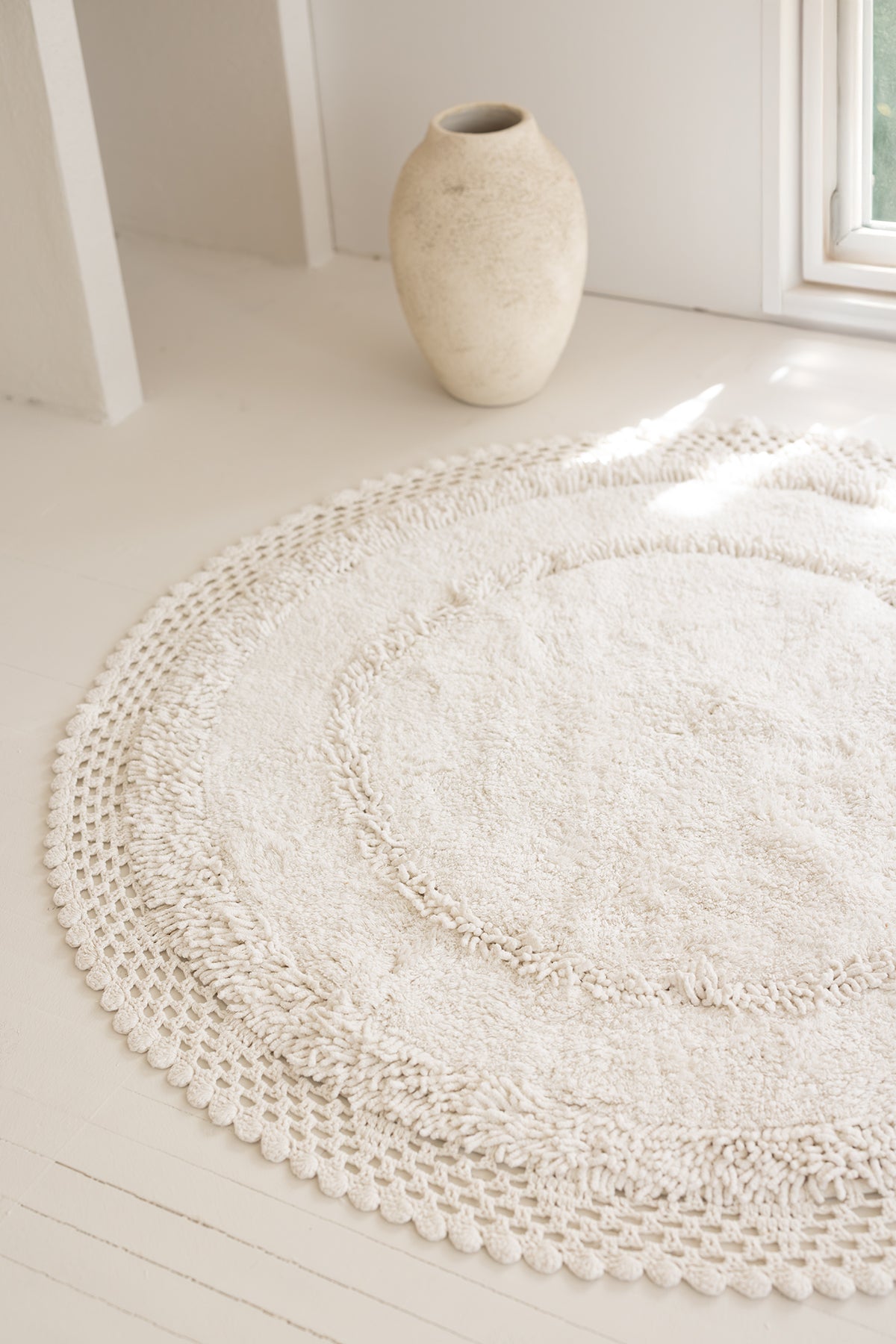 Moon Round Bath Mat 100% Cotton 120x120 Ecru