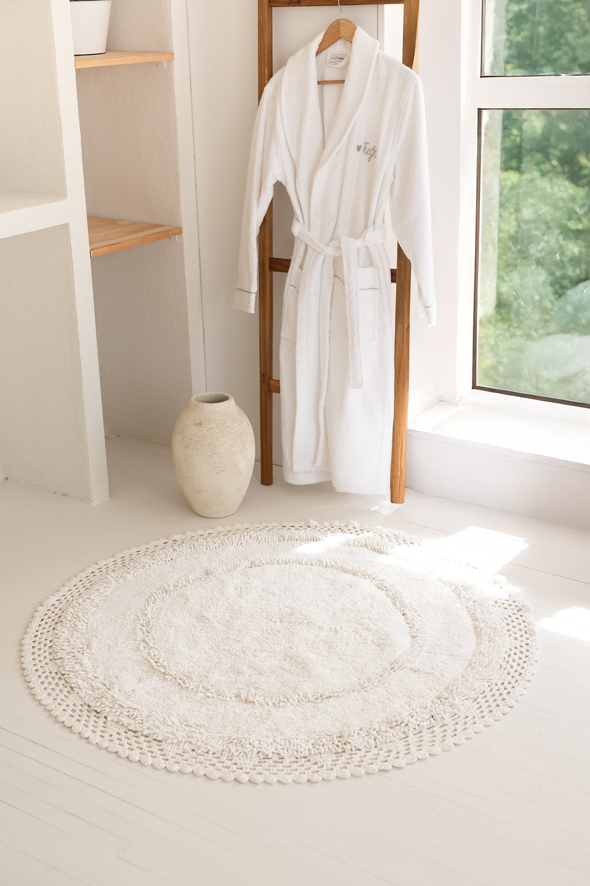 Moon Round Bath Mat 100% Cotton 120x120 Ecru
