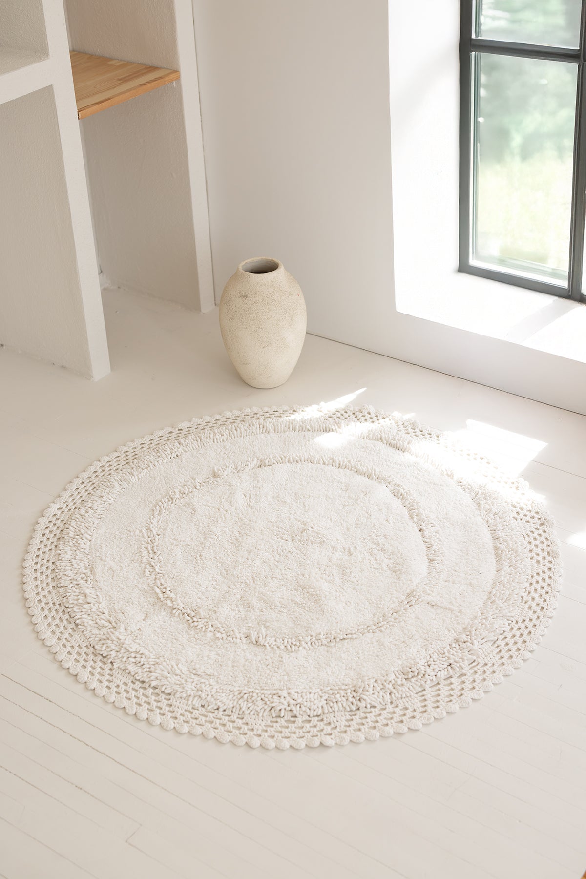 Moon Yuvarlak Banyo Paspası %100 Pamuk 115x115 Ekru