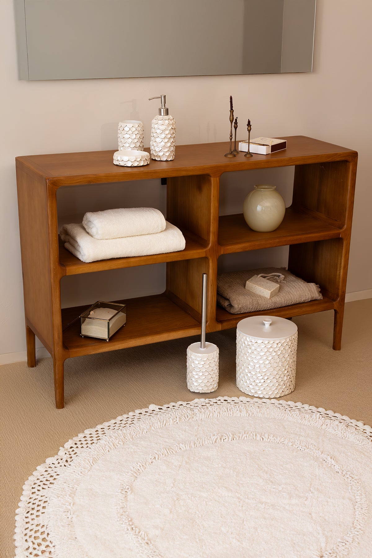 Moon Yuvarlak Banyo Paspası %100 Pamuk 115x115 Ekru