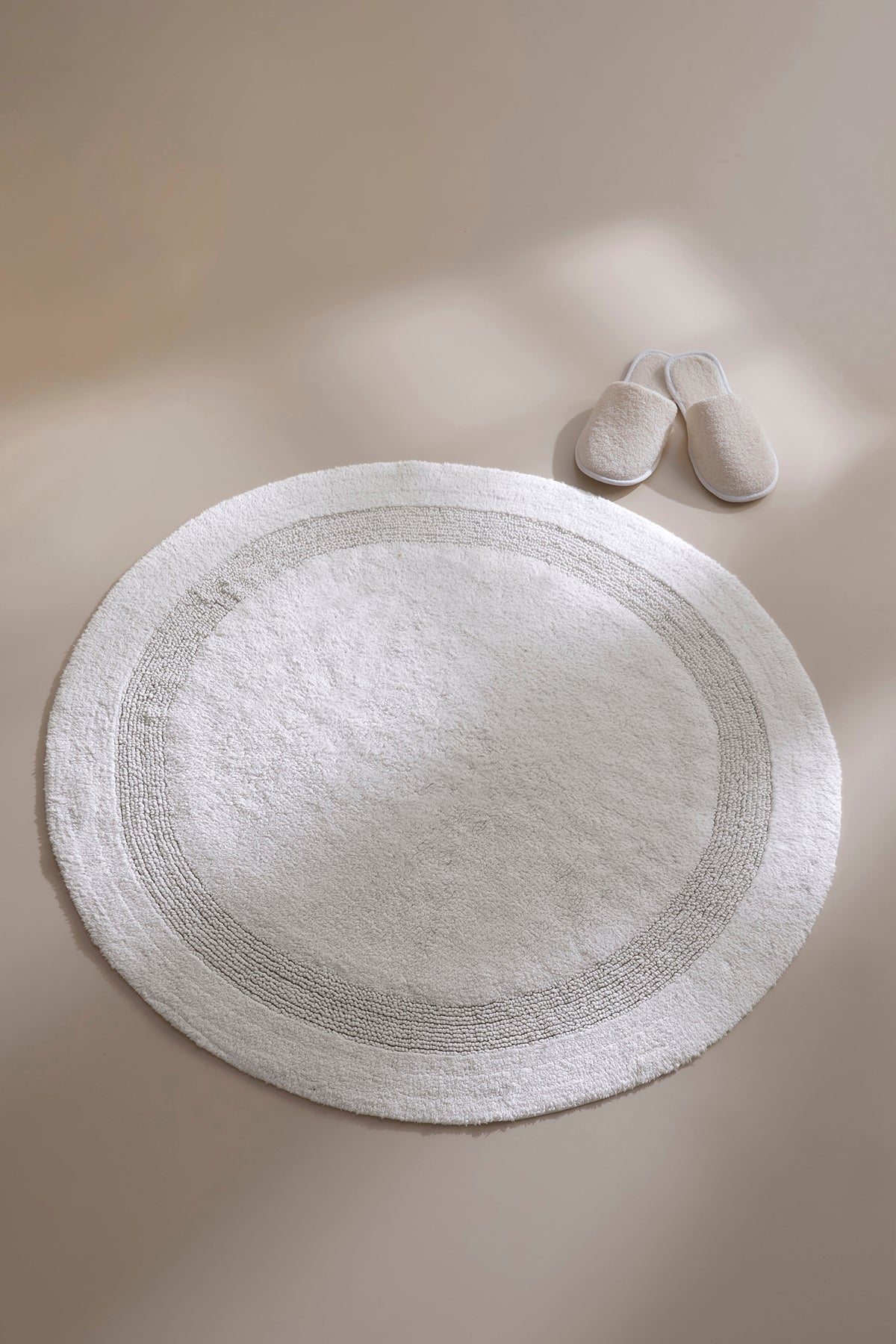 Puffed Yuvarlak Banyo Paspası %100 Pamuk 100x100 Ekru