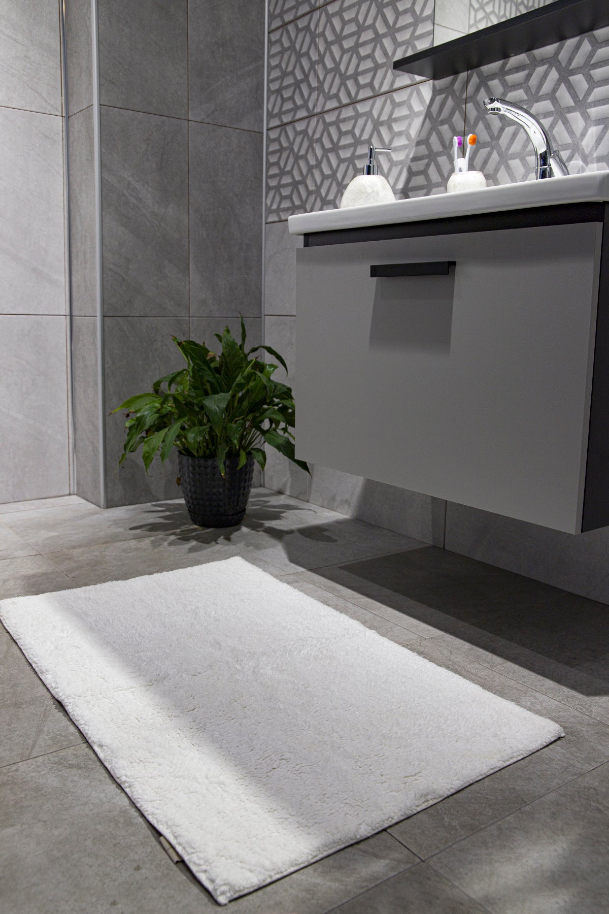 Plain Tekli Banyo Paspası %100 Pamuk 60x100 Beyaz