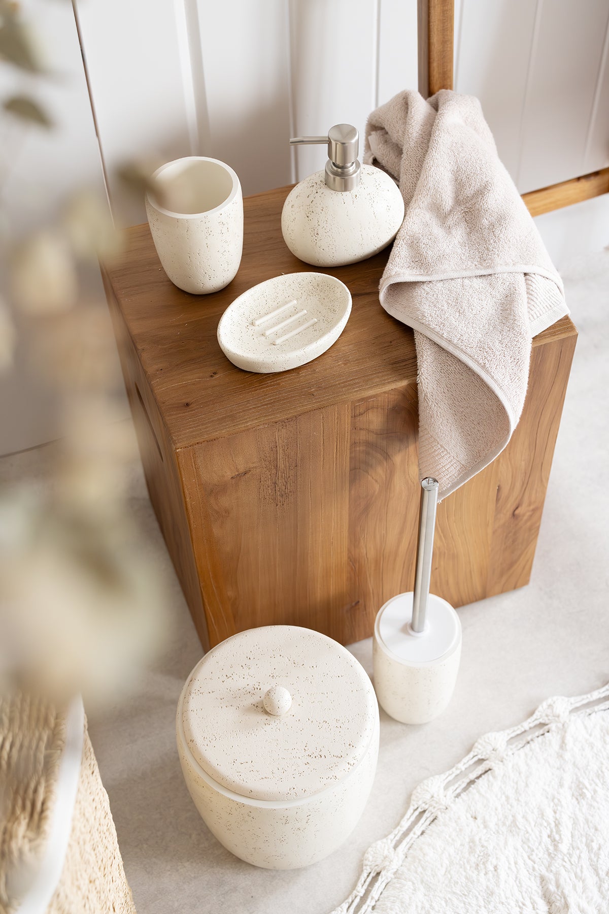 Travertine 5 Parça Banyo Seti Açık Bej