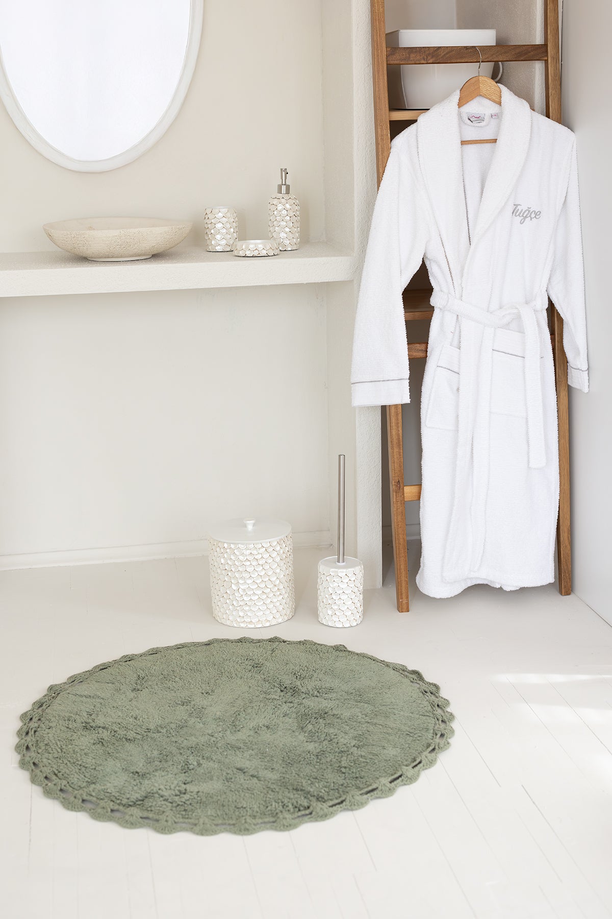 Luna Yuvarlak Banyo Paspası %100 Pamuk 90x90 Haki