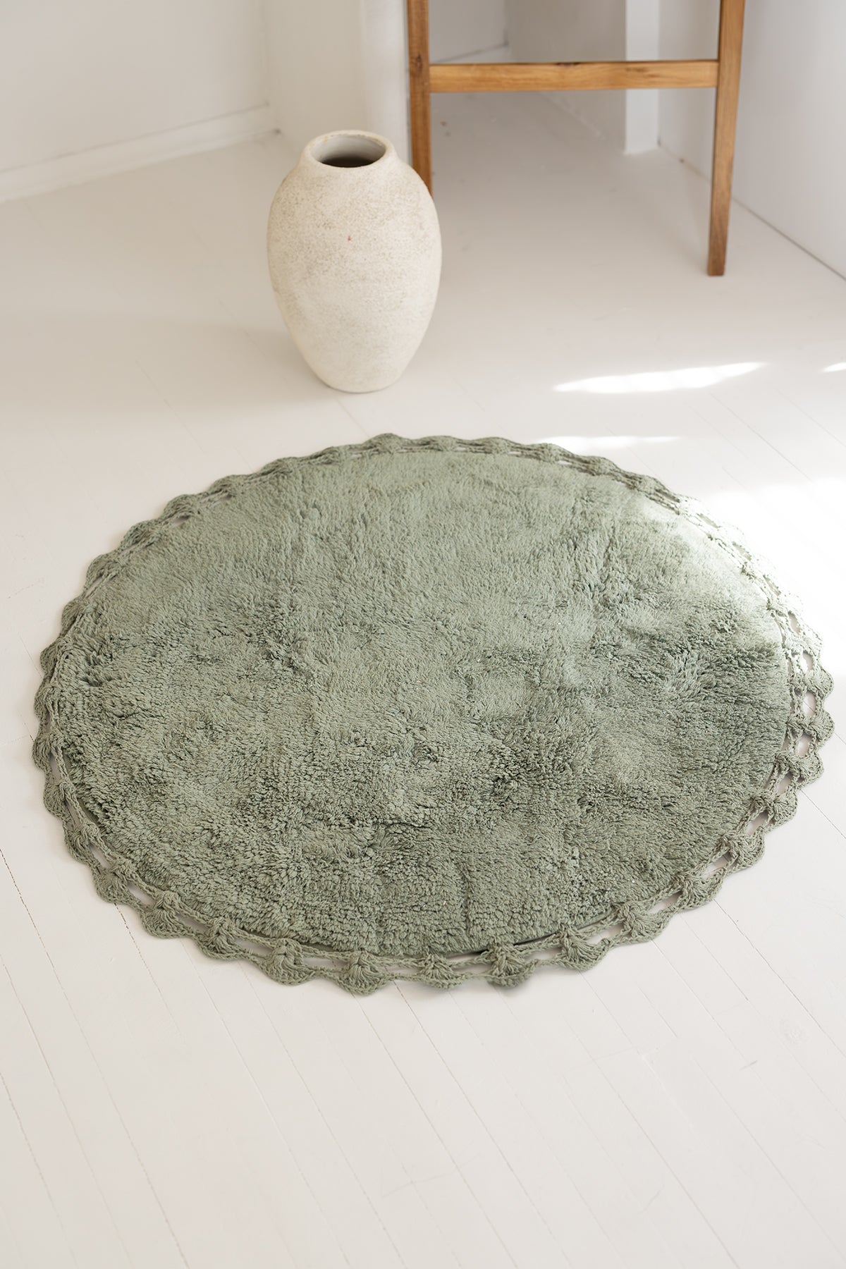 Luna Yuvarlak Banyo Paspası %100 Pamuk 90x90 Haki