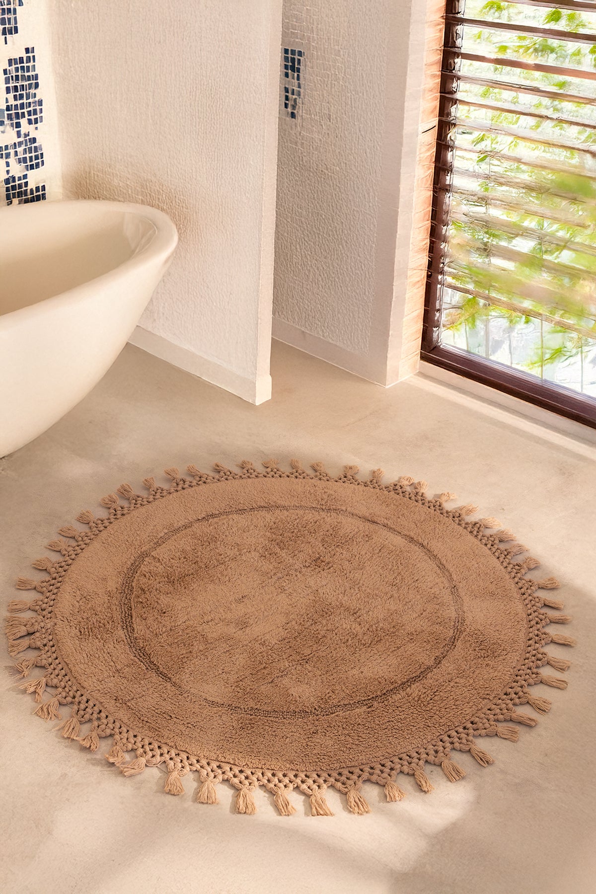 Nora Yuvarlak Banyo Paspası %100 Pamuk 90x90 Bej