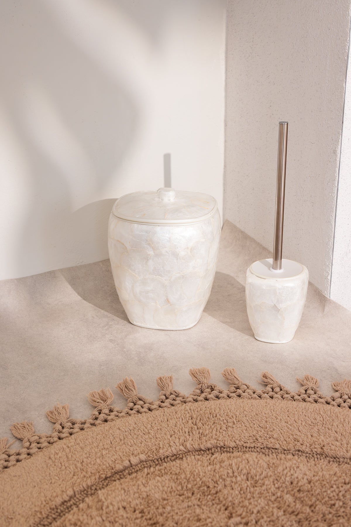 Nora Yuvarlak Banyo Paspası %100 Pamuk 90x90 Bej