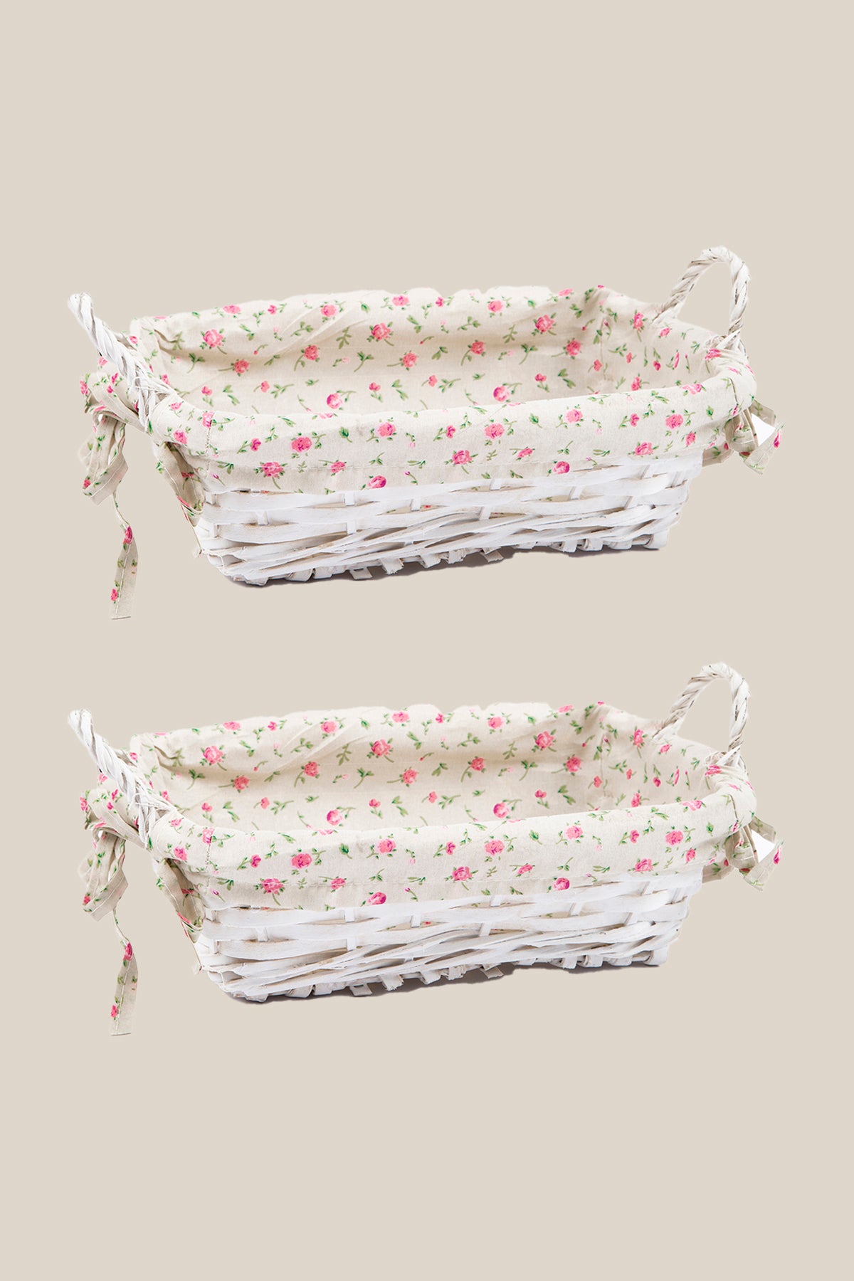 2-Piece Wicker Basket White 18x29x13 Cm