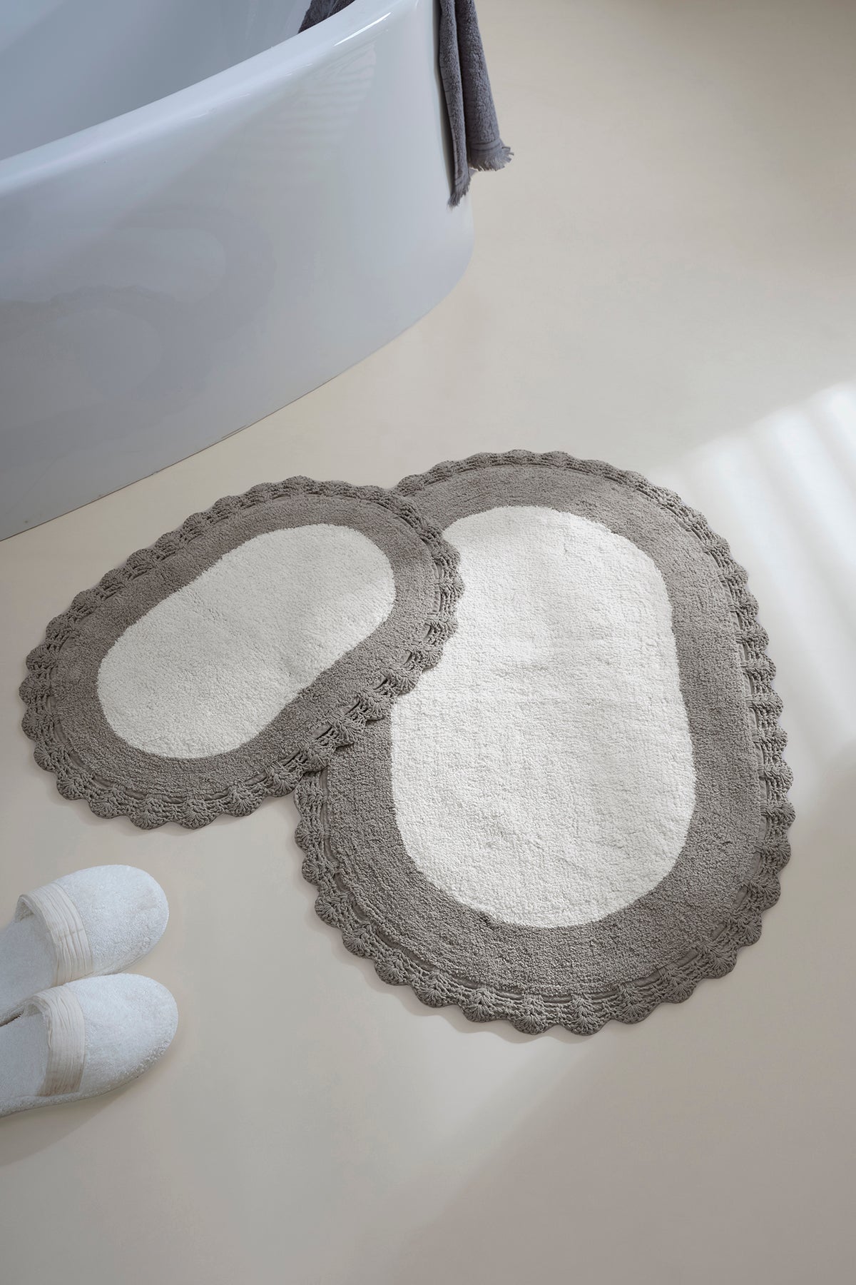 Bianca 2’li Takım Banyo Paspası %100 Pamuk 40x60 + 60x90 Açık Gri