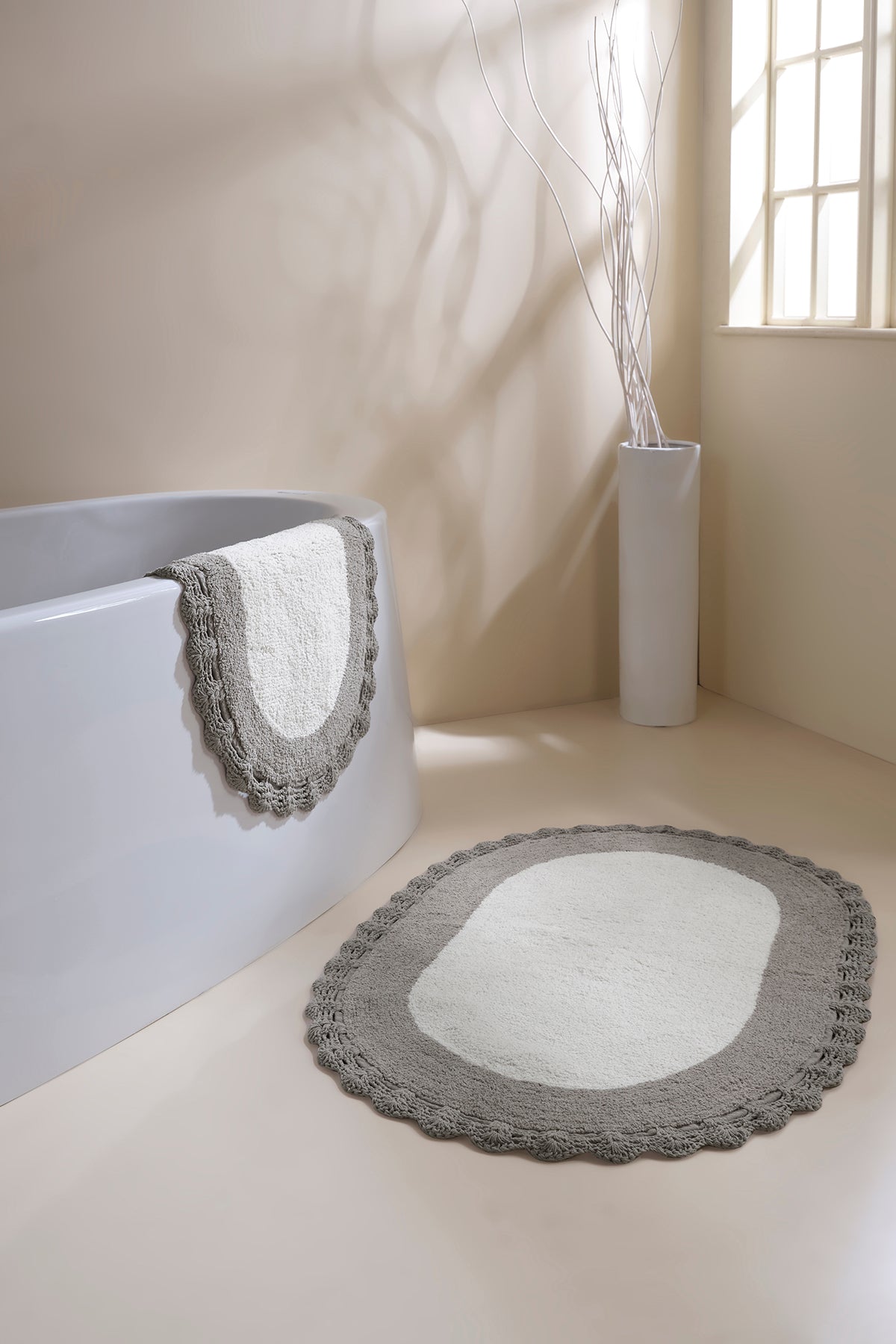 Bianca 2’li Takım Banyo Paspası %100 Pamuk 40x60 + 60x90 Açık Gri