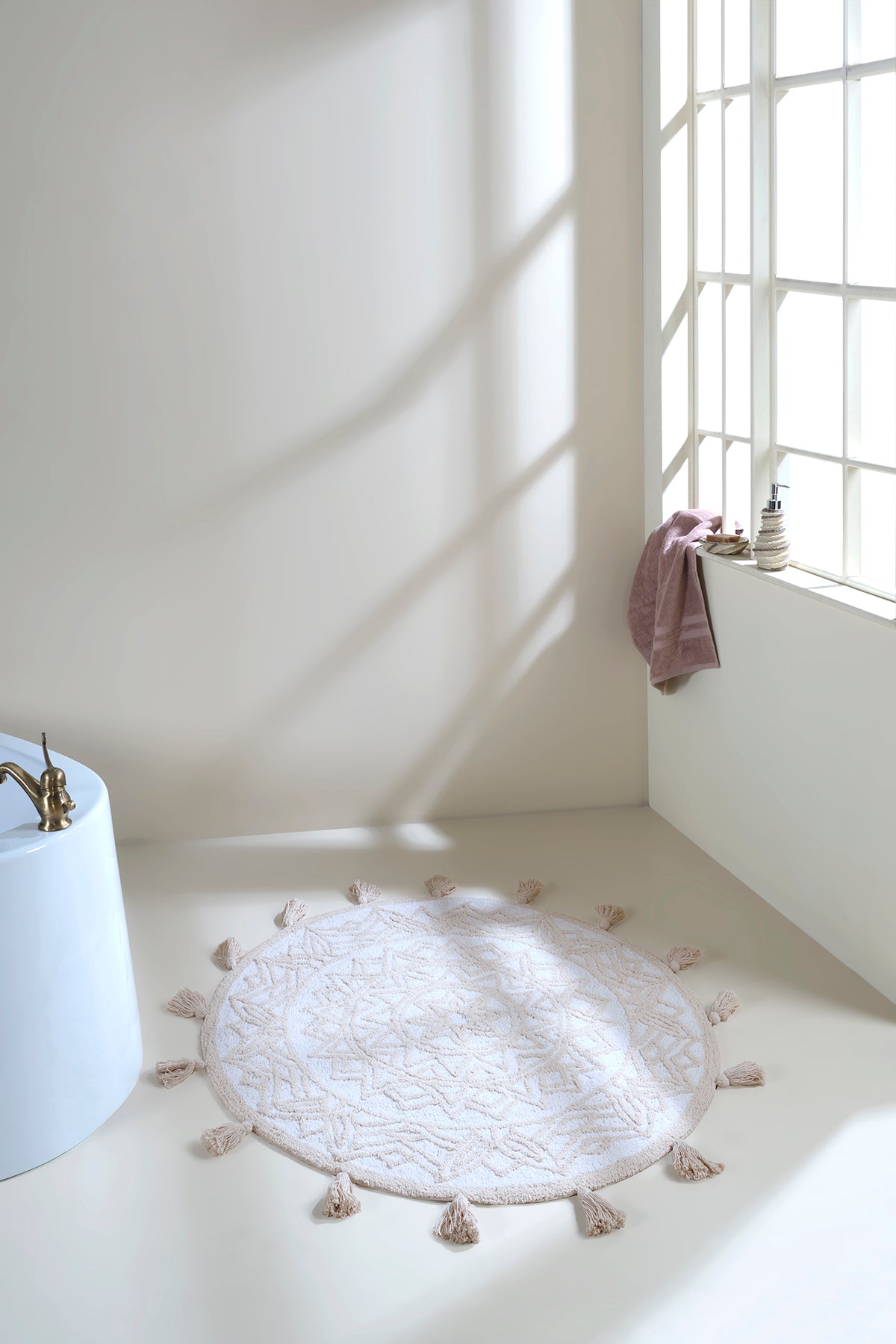 Pina Yuvarlak Banyo Paspası %100 Pamuk 100x100 Kahverengi
