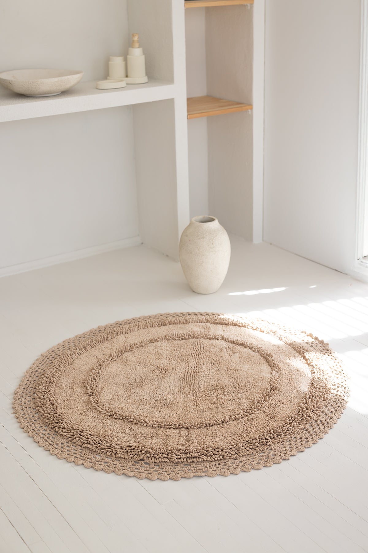 Moon Yuvarlak Banyo Paspası %100 Pamuk 120x120 Mocha