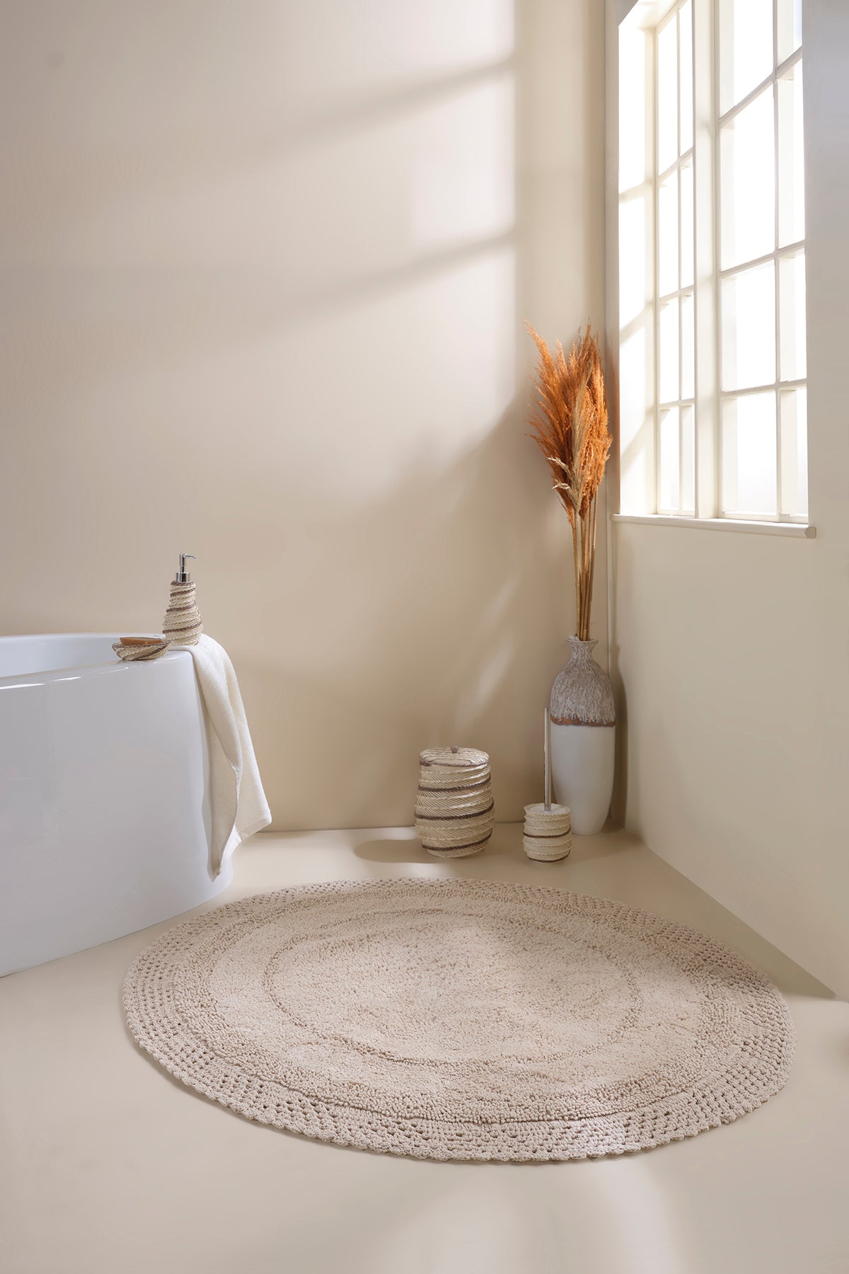 Moon Yuvarlak Banyo Paspası %100 Pamuk 120x120 Bej