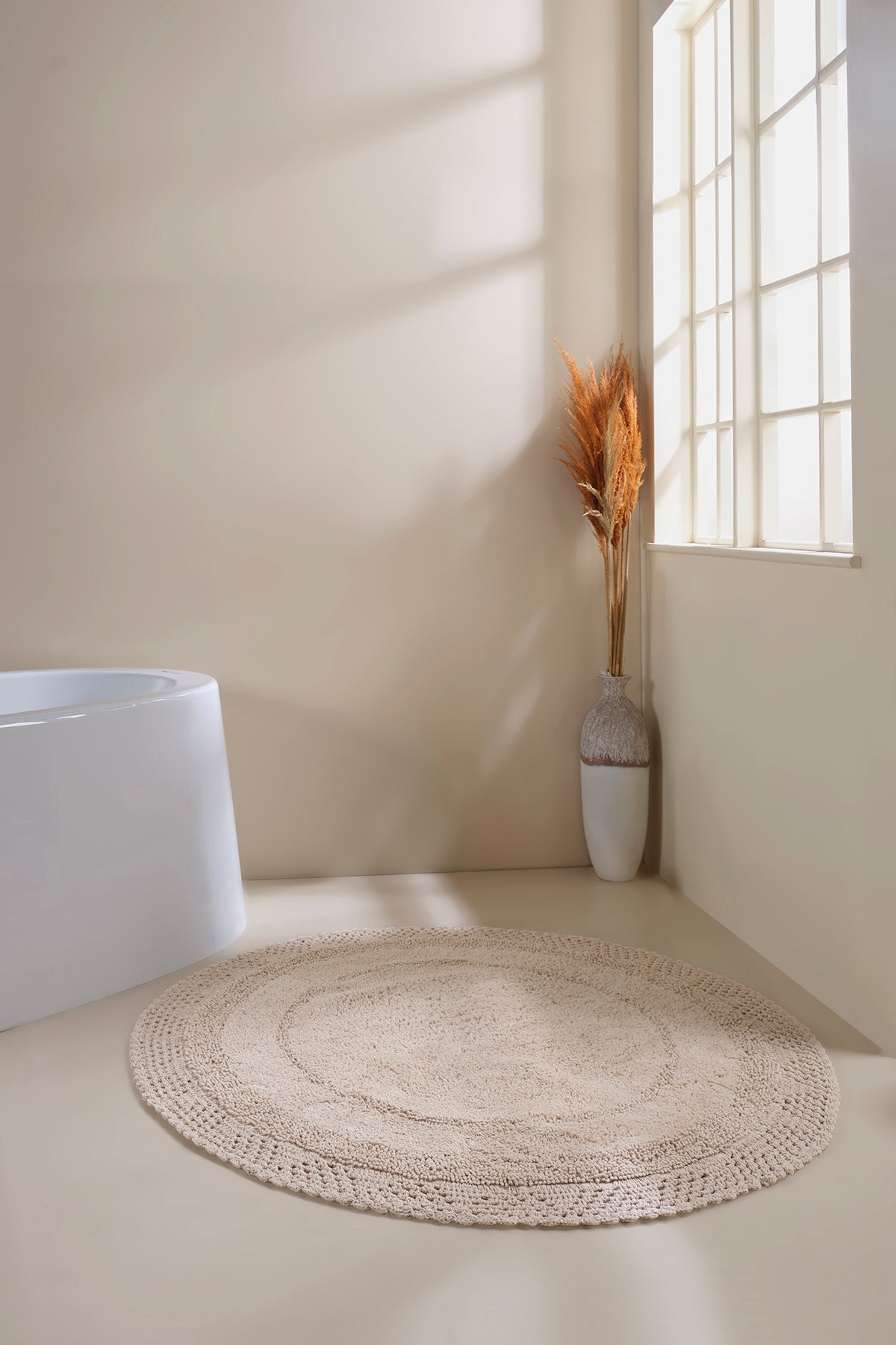 Moon Yuvarlak Banyo Paspası %100 Pamuk 120x120 Bej