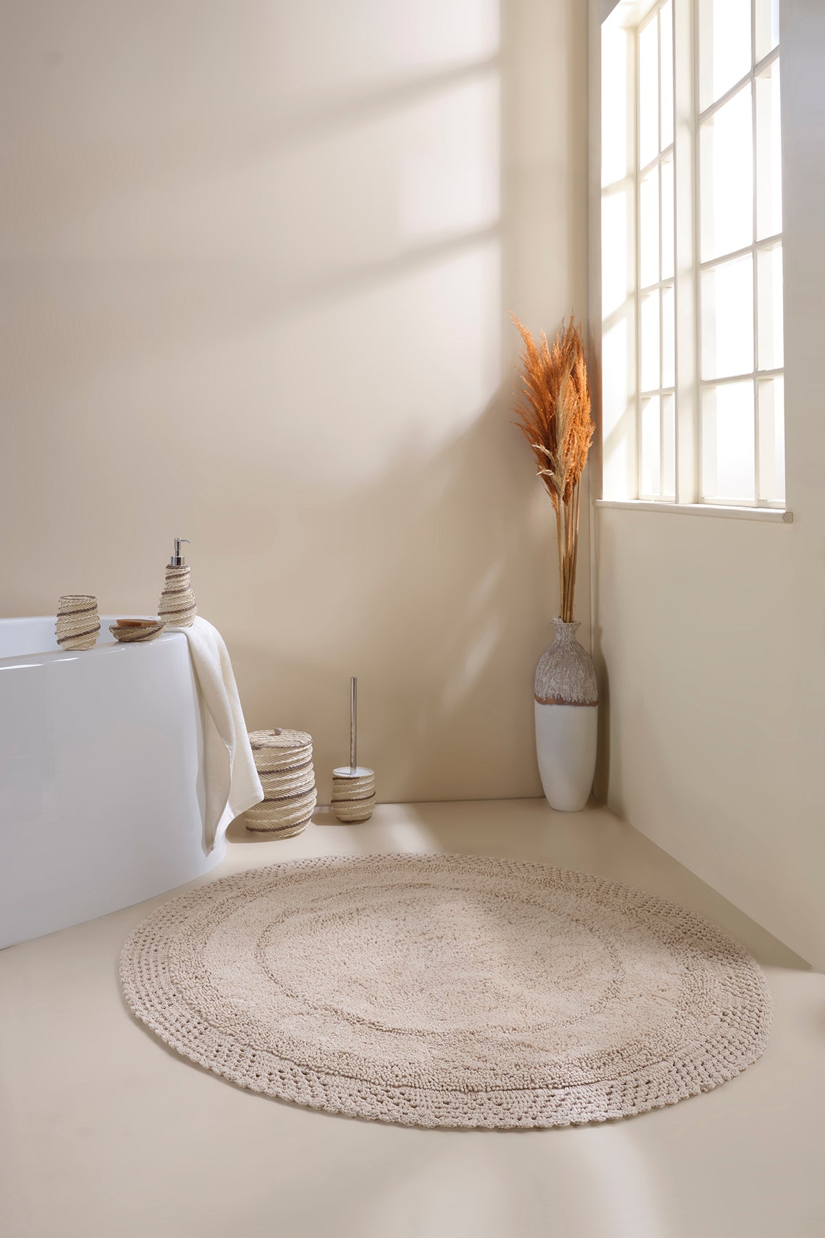 Moon Yuvarlak Banyo Paspası %100 Pamuk 120x120 Bej