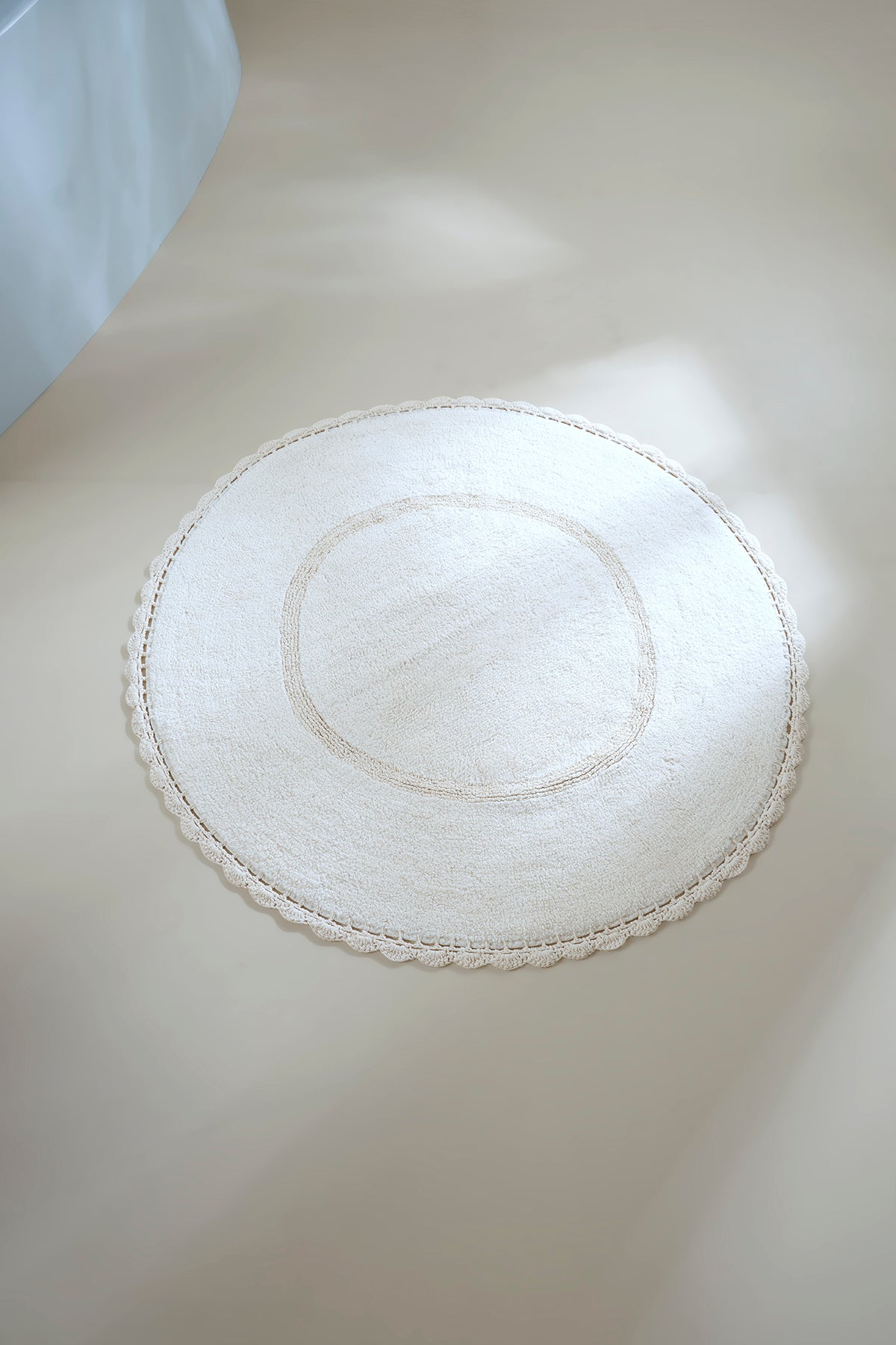 Cathy Yuvarlak Banyo Paspası %100 Pamuk 100x100 Ekru