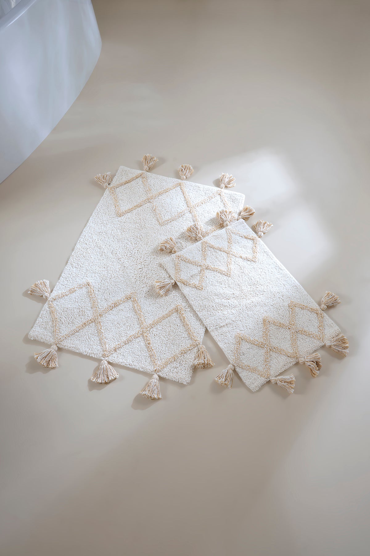 Agnes 2 Piece Bath Mat Set 100% Cotton 40x60 + 60x90 Ecru