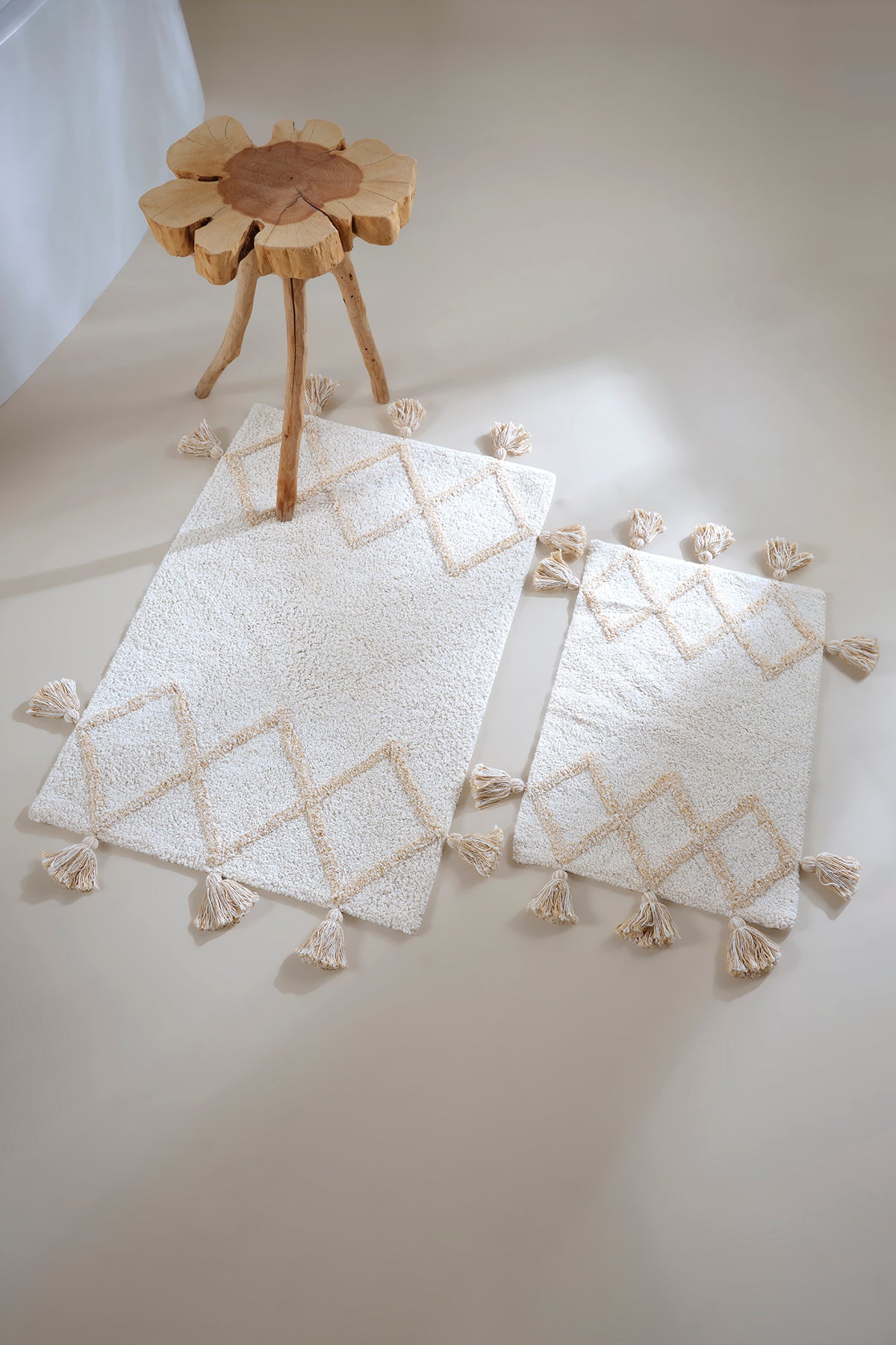 Agnes 2 Piece Bath Mat Set 100% Cotton 40x60 + 60x90 Ecru