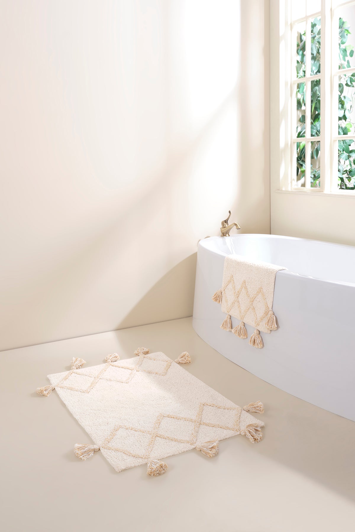 Agnes 2 Piece Bath Mat Set 100% Cotton 40x60 + 60x90 Ecru