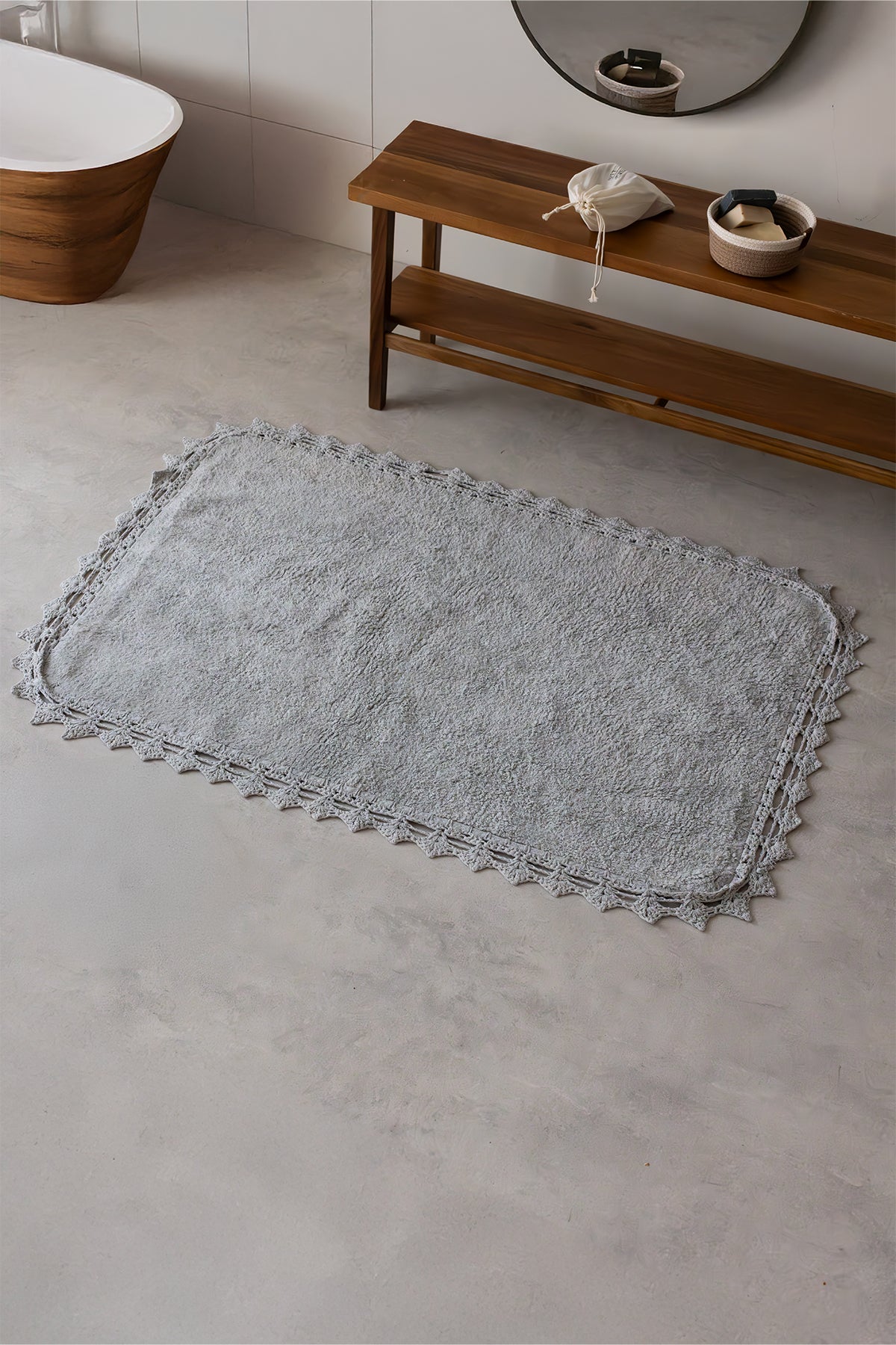 Rona Tekli Banyo Paspası Gri %100 Pamuk 70x110