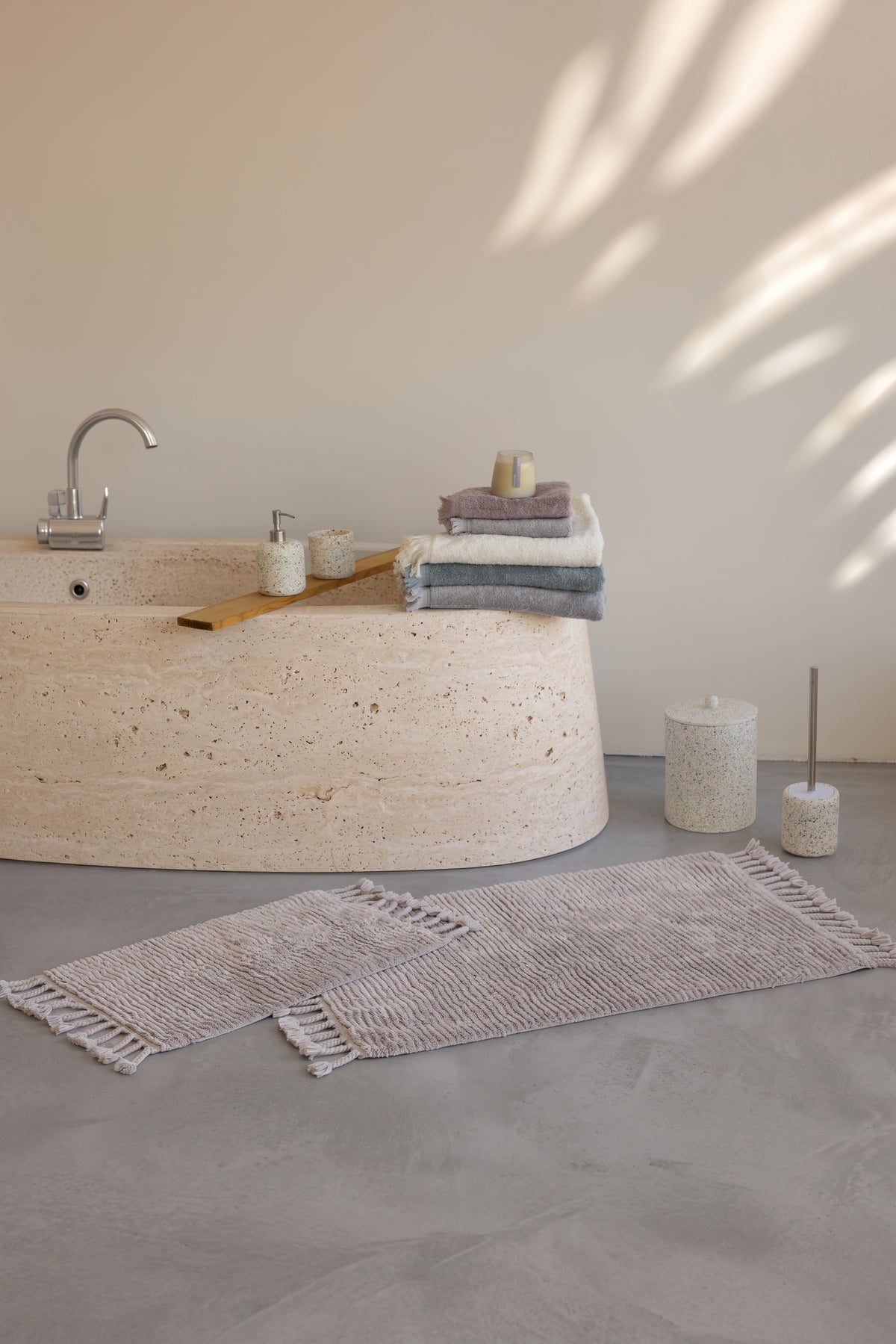 Mosaic 4 Parça Banyo Aksesuar Seti Ekru