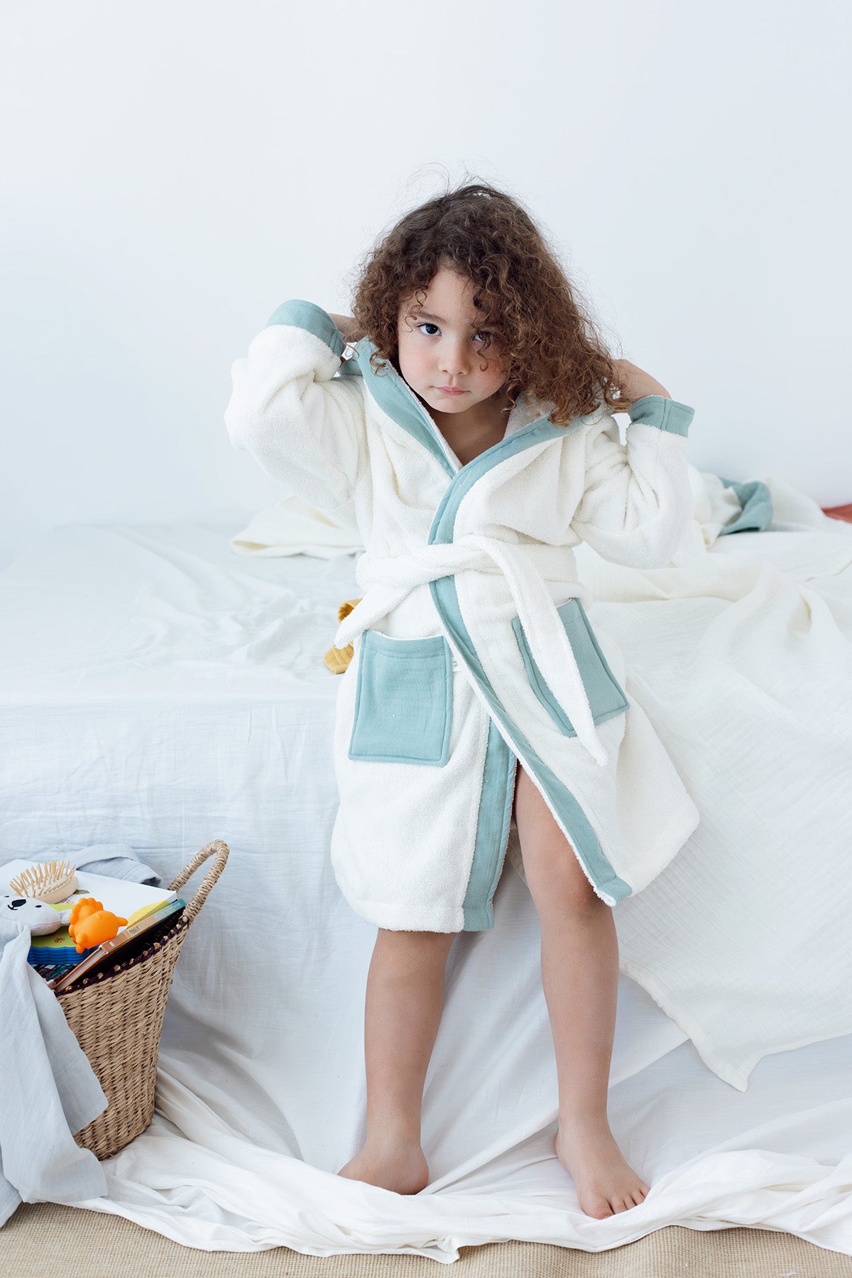 Joy of Colors Organic Cotton Muslin Detailed Children's Bathrobe Mint