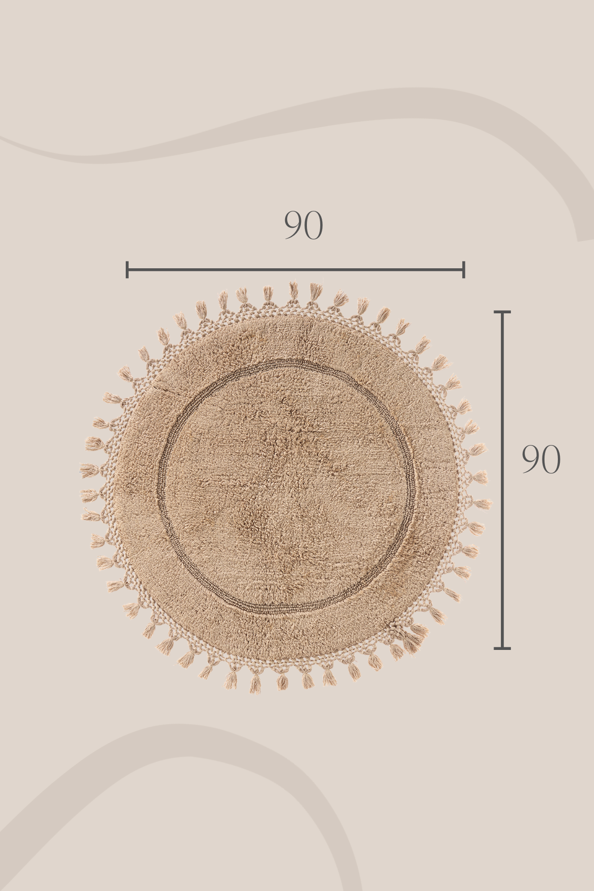 Nora Yuvarlak Banyo Paspası %100 Pamuk 90x90 Bej