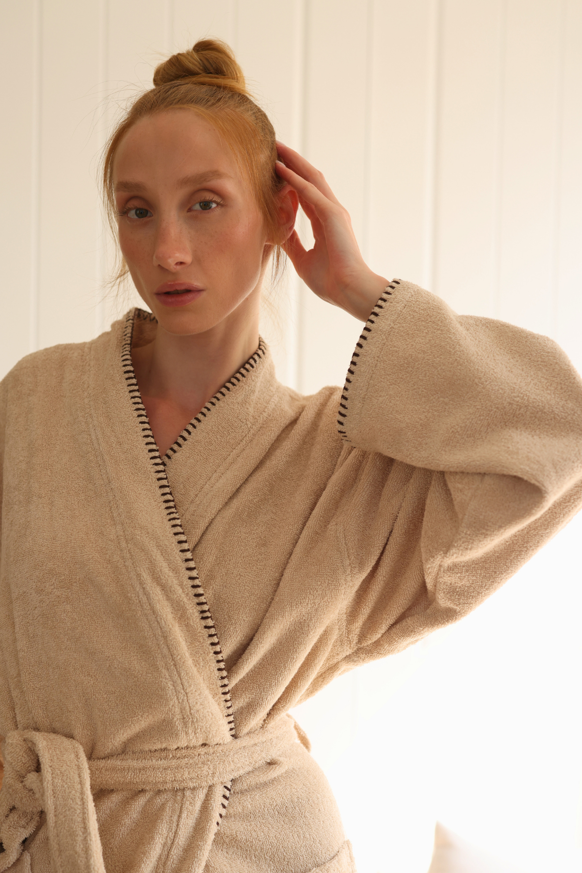 Shadow %100 Pamuk Kadın Bornoz Bej